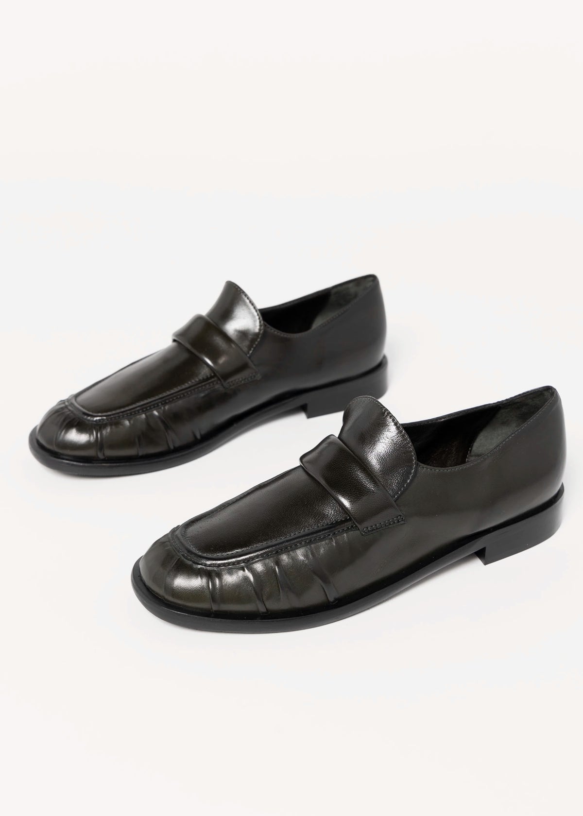 swatch_Dark Green Leather l'idea italian leather ruched loafer