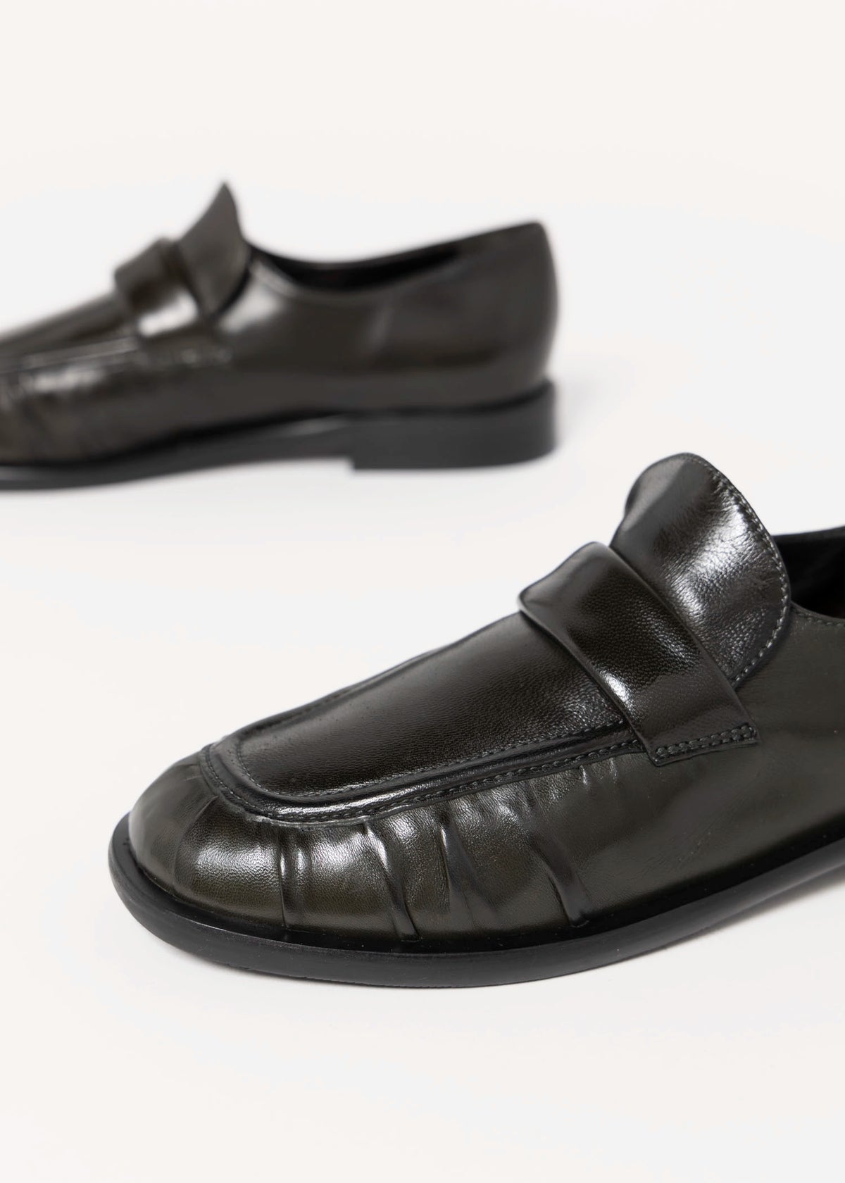swatch_Dark Green Leather l'idea italian leather ruched loafer