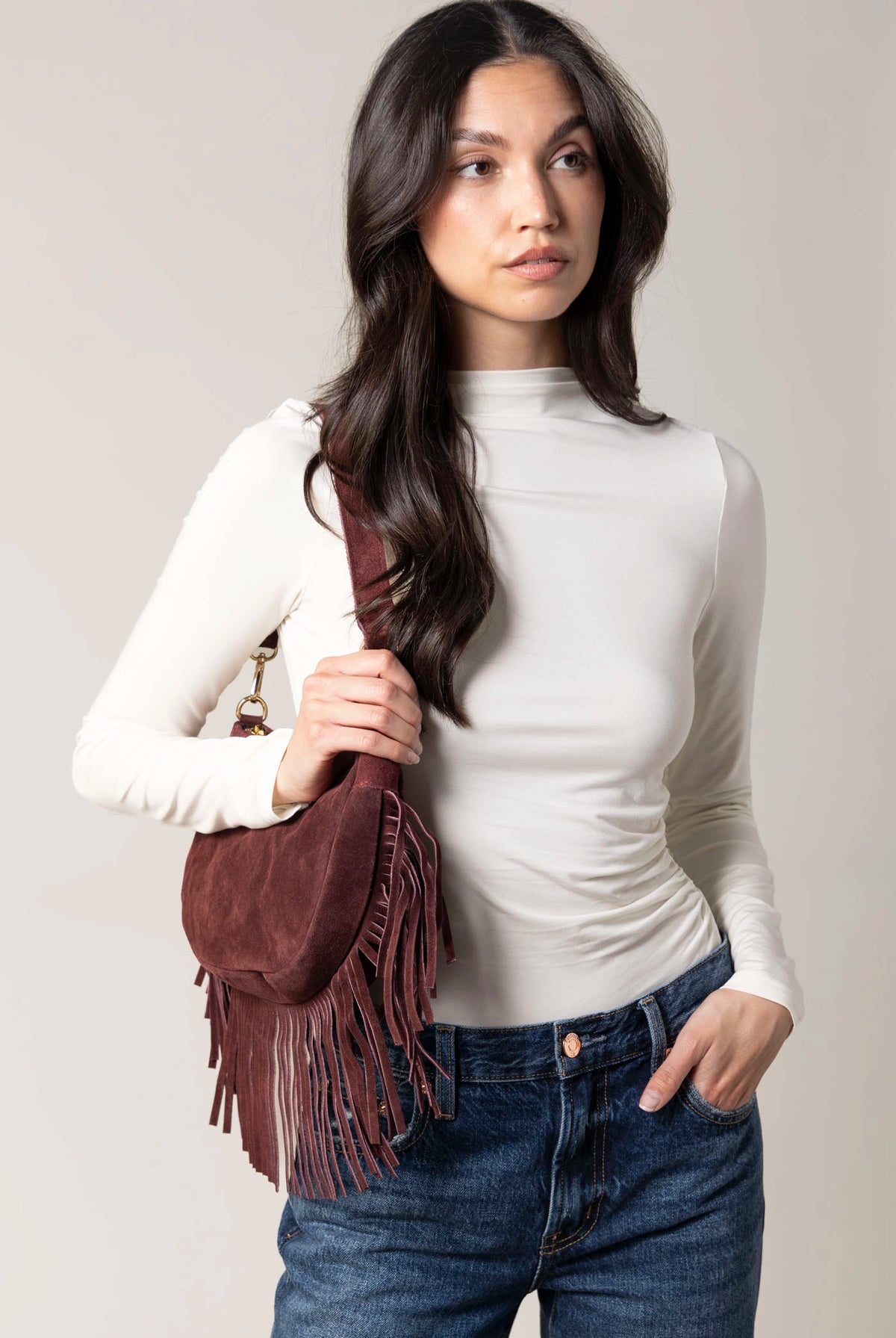 swatch_Burgundy demy italian suede fringe hobo bag