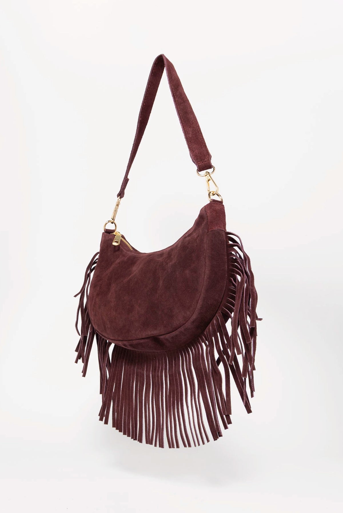 swatch_Burgundy demy italian suede fringe hobo bag