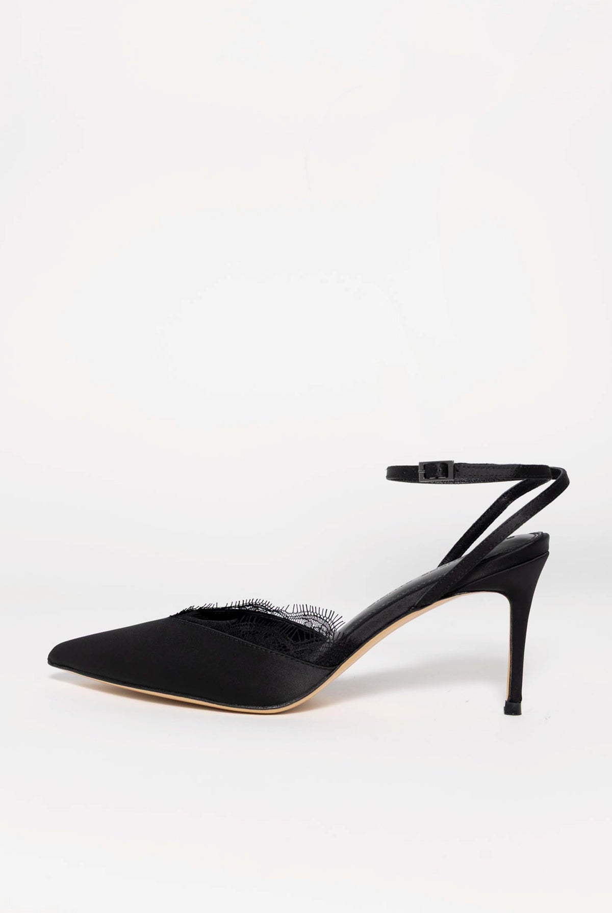 swatch_Black Satin black suede studio lace pump