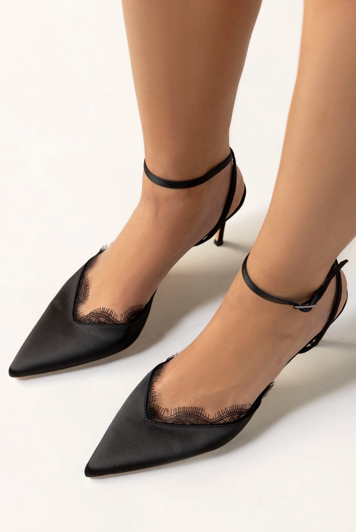 swatch_Black Satin black suede studio lace pump