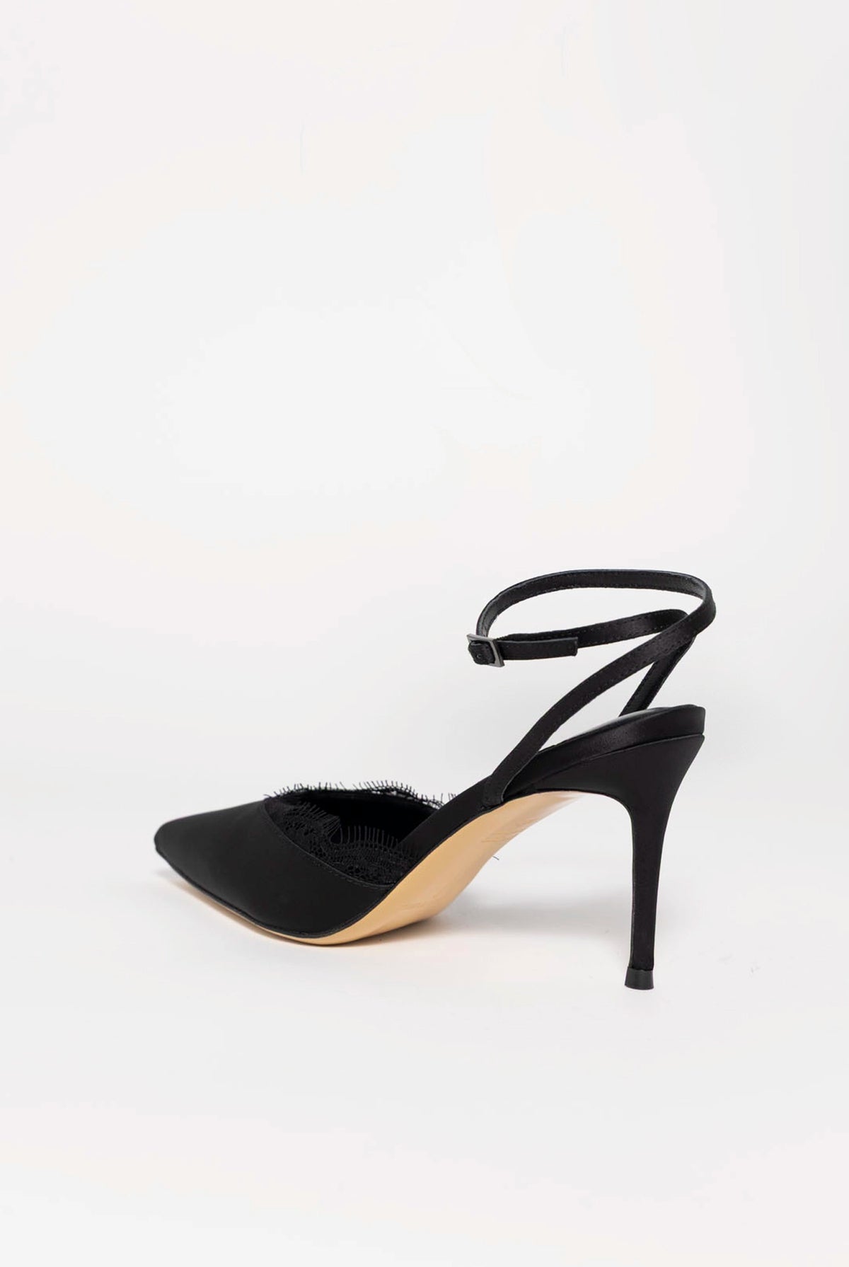 swatch_Black Satin black suede studio lace pump