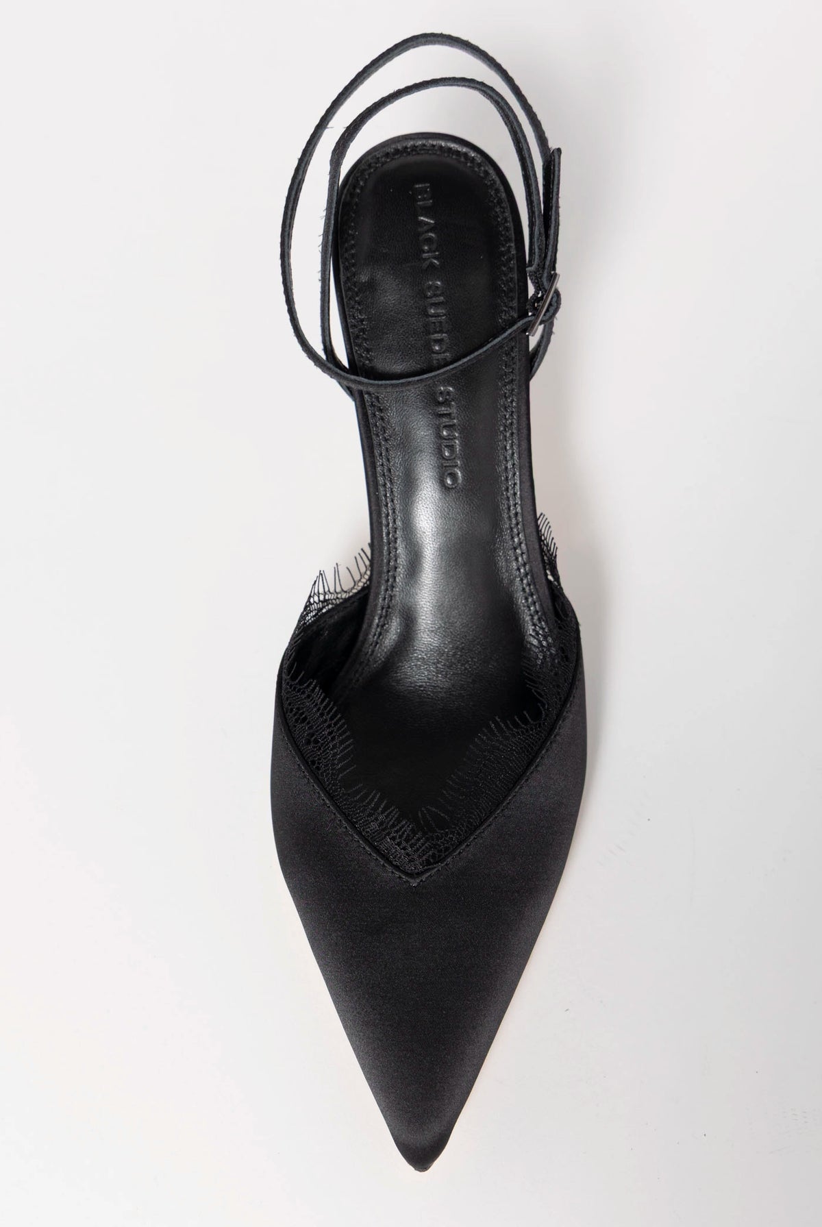 swatch_Black Satin black suede studio lace pump