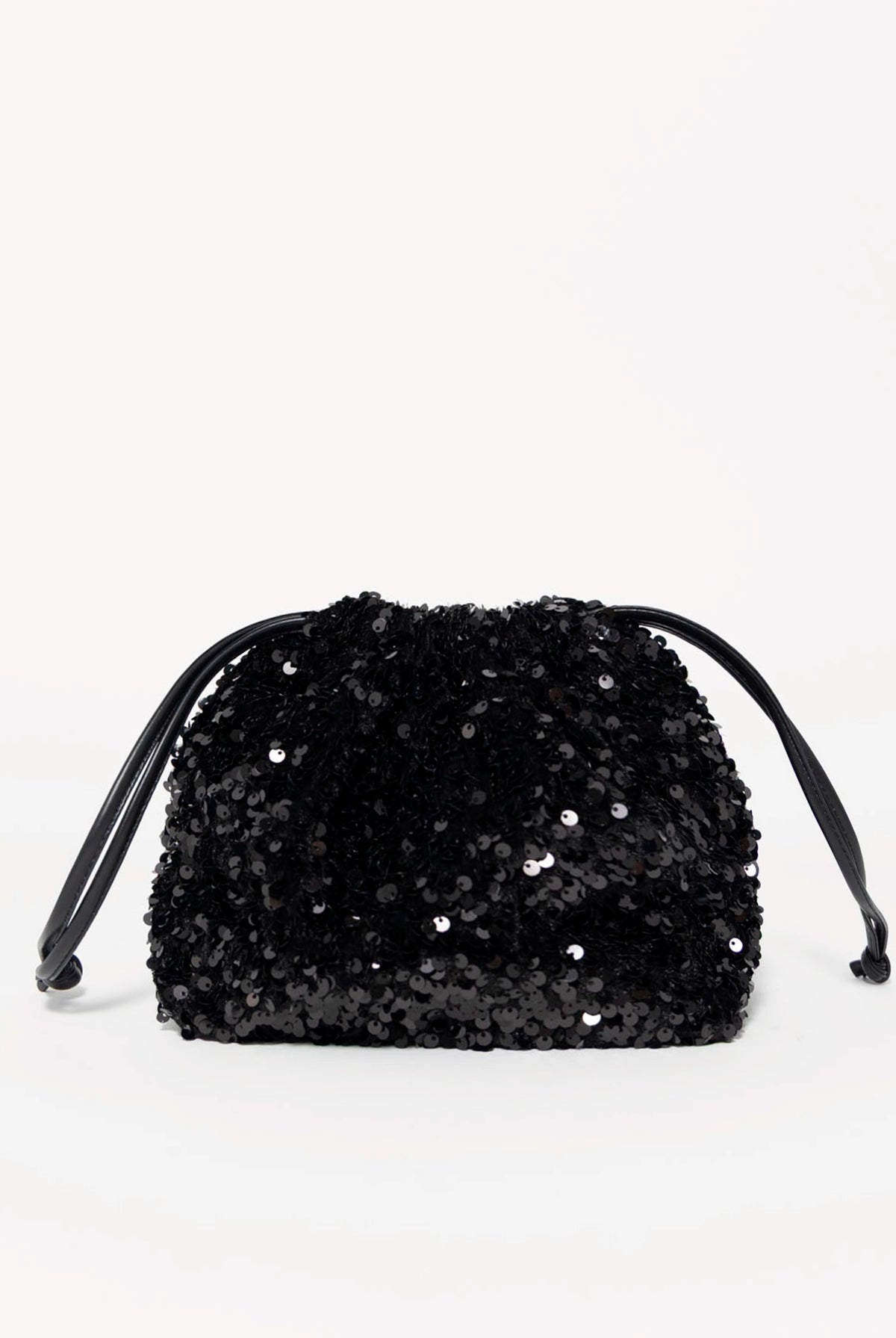 swatch_Black robby sequin drawstring bag
