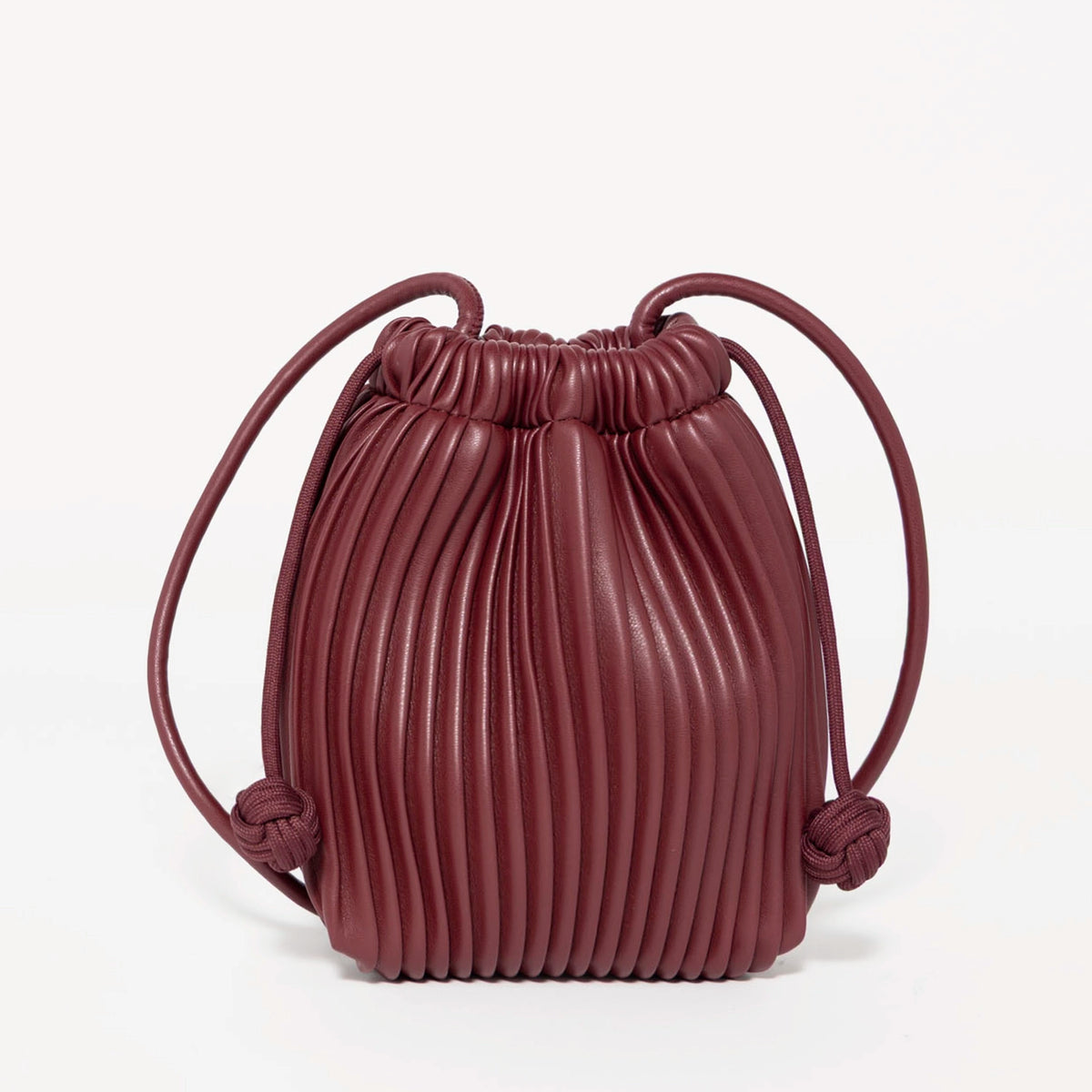 swatchc_Burgundy pleated drawstring bucket bag