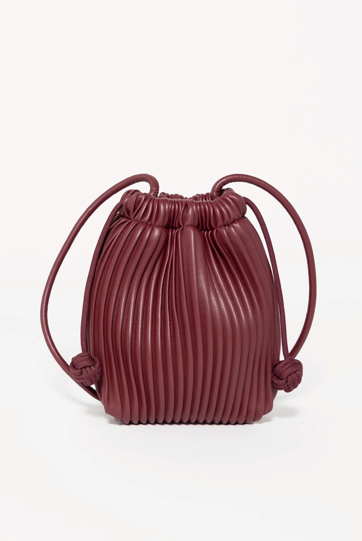 swatchc_Burgundy pleated drawstring bucket bag