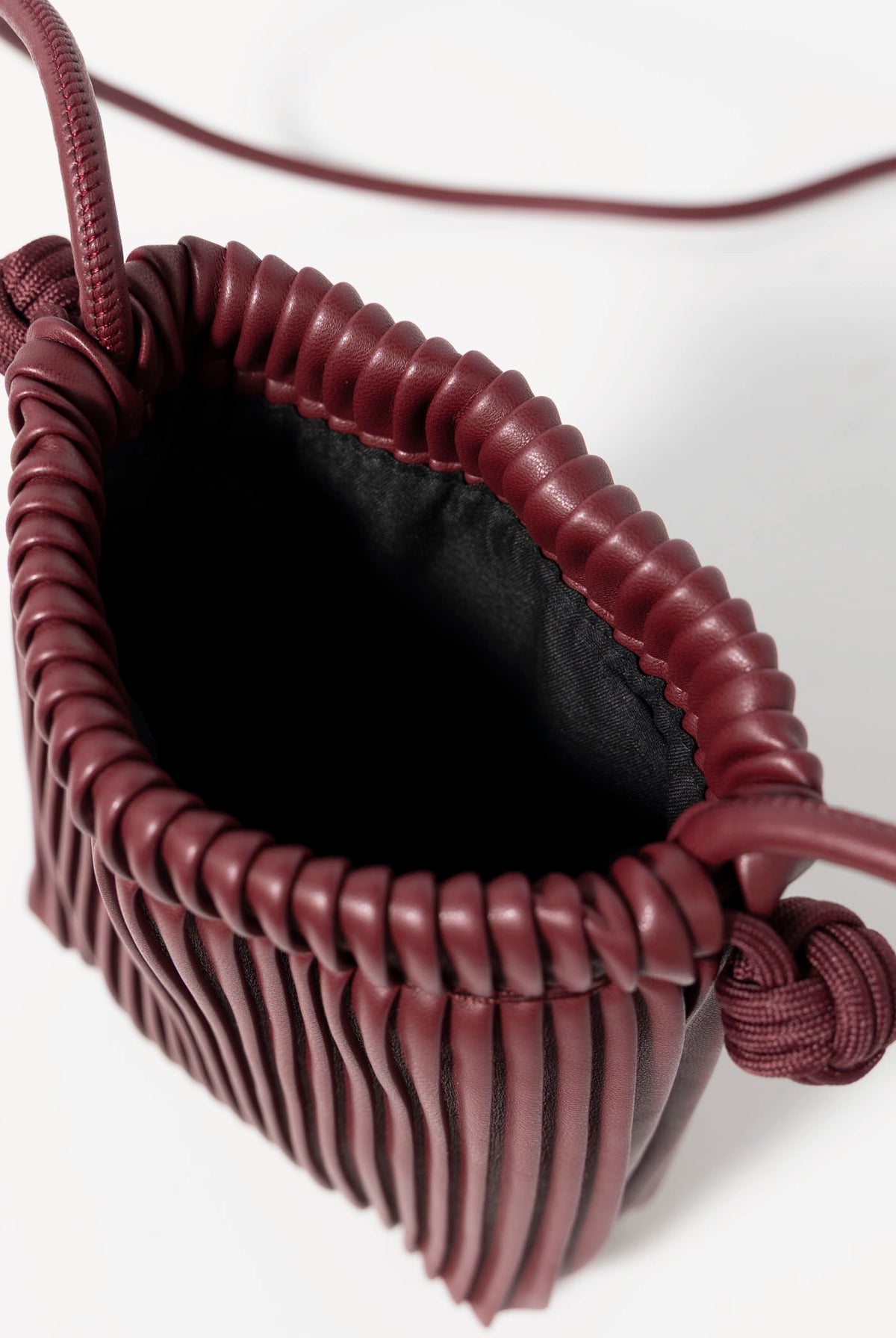 swatchc_Burgundy pleated drawstring bucket bag
