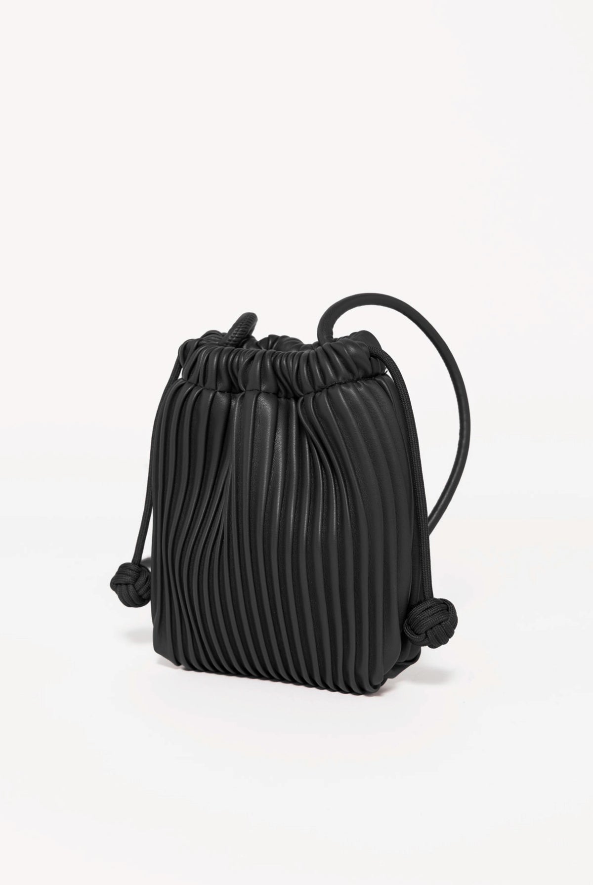 swatchc_Black pleated drawstring bucket bag