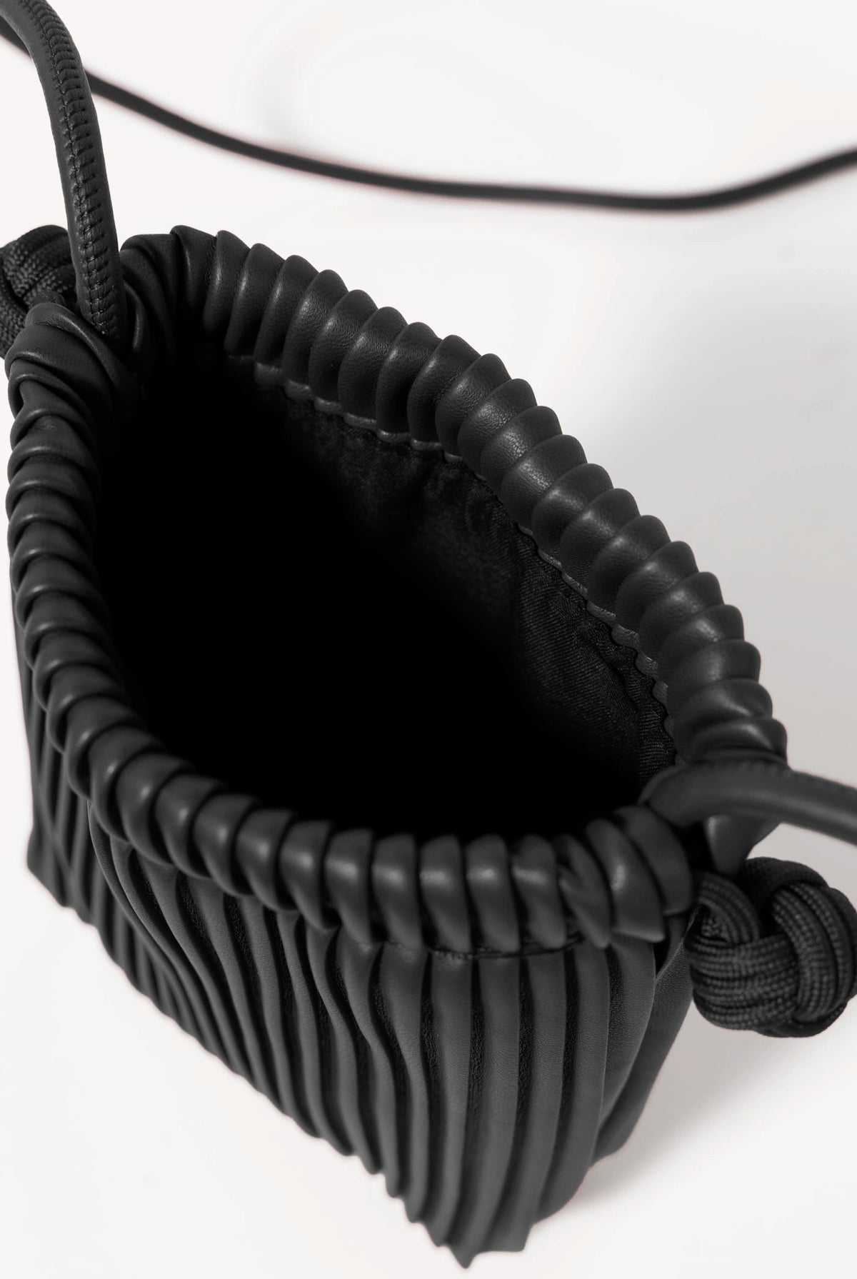 swatchc_Black pleated drawstring bucket bag