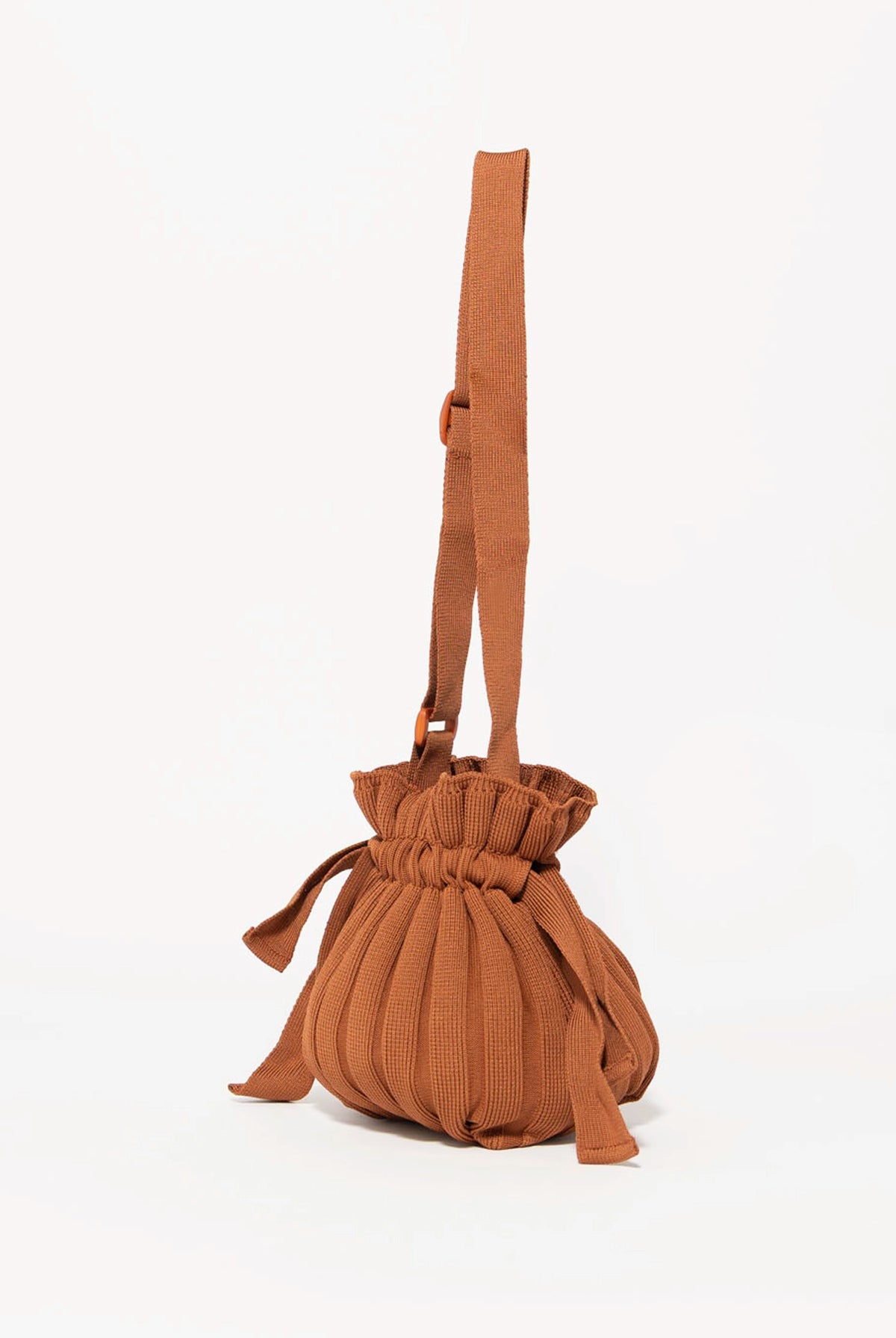 swatch_Camel pleated fabric bucket bag