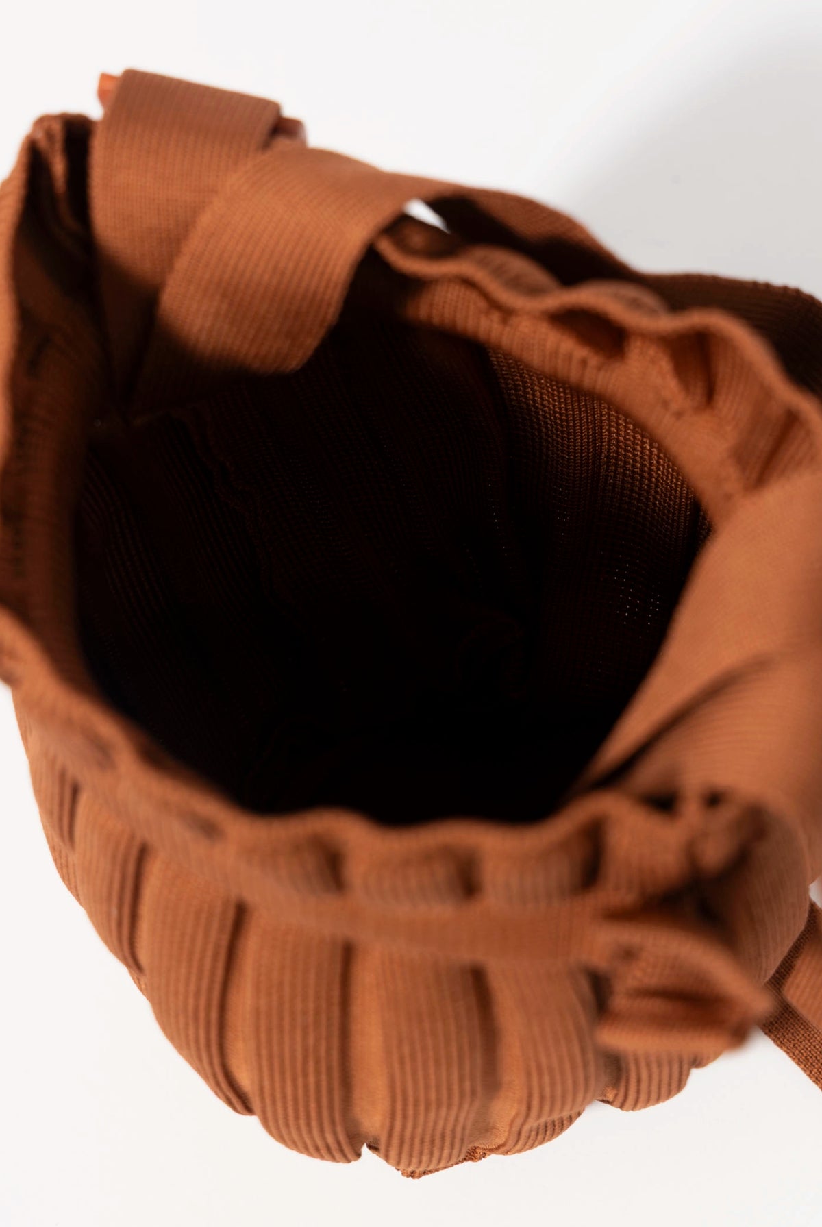 swatch_Camel pleated fabric bucket bag