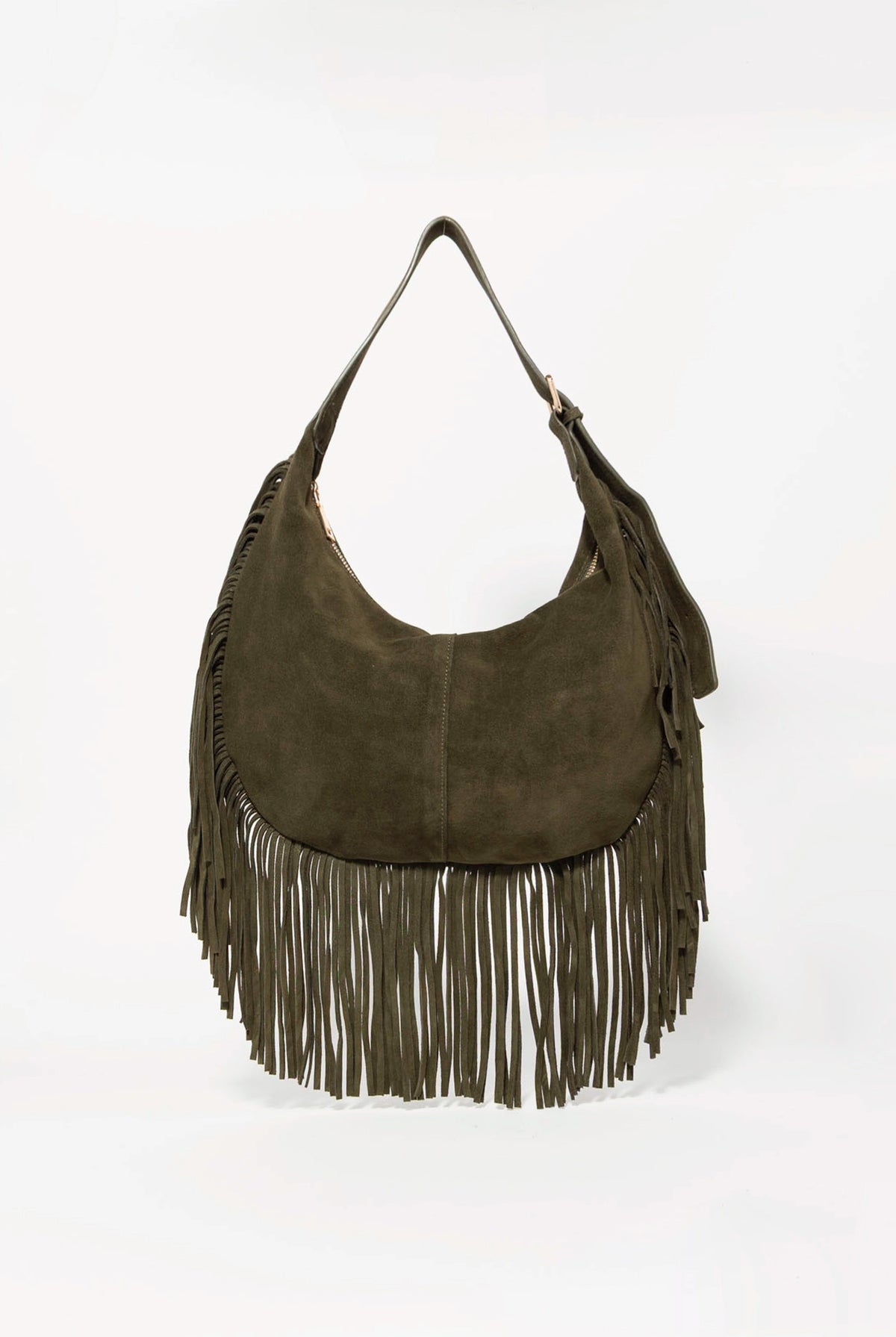 swatch_Olive reba suede fringe hobo bag