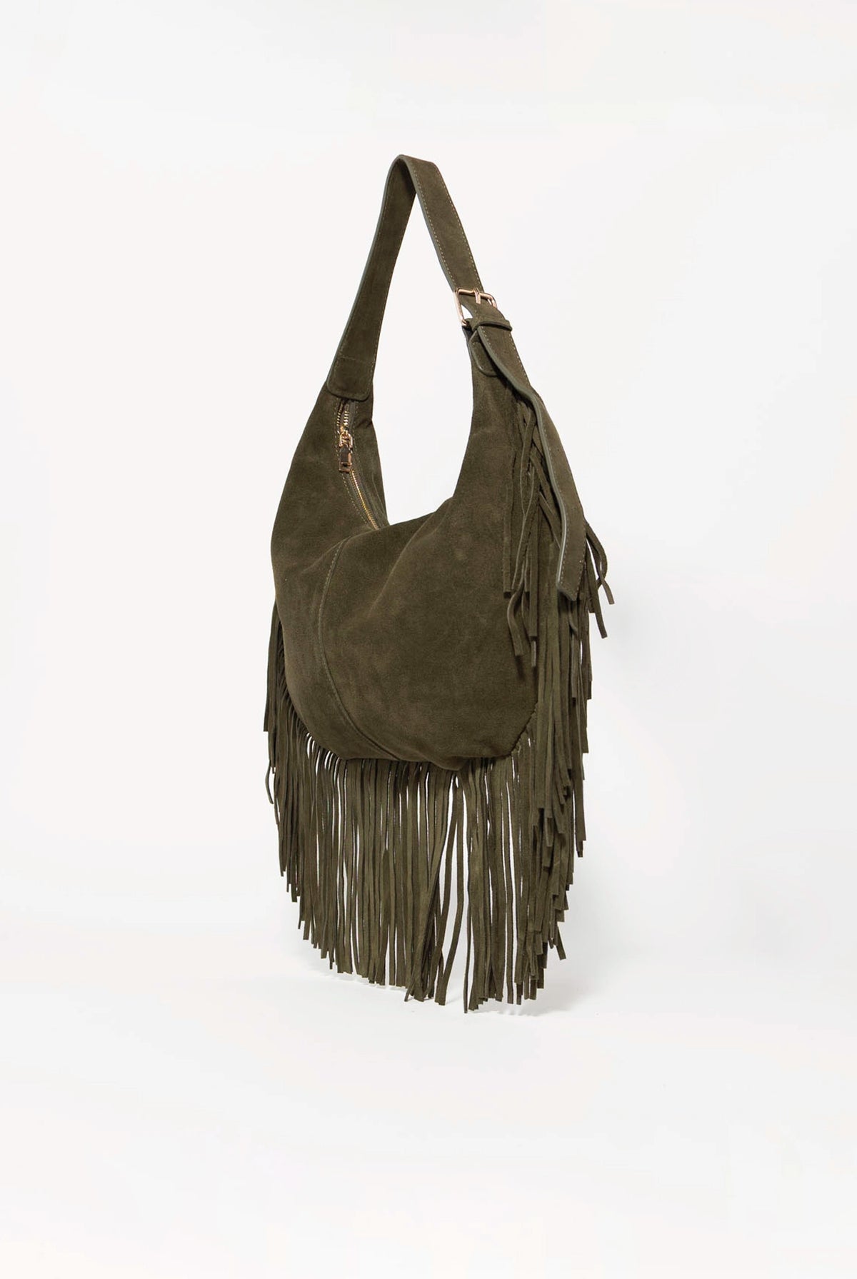 swatch_Olive reba suede fringe hobo bag