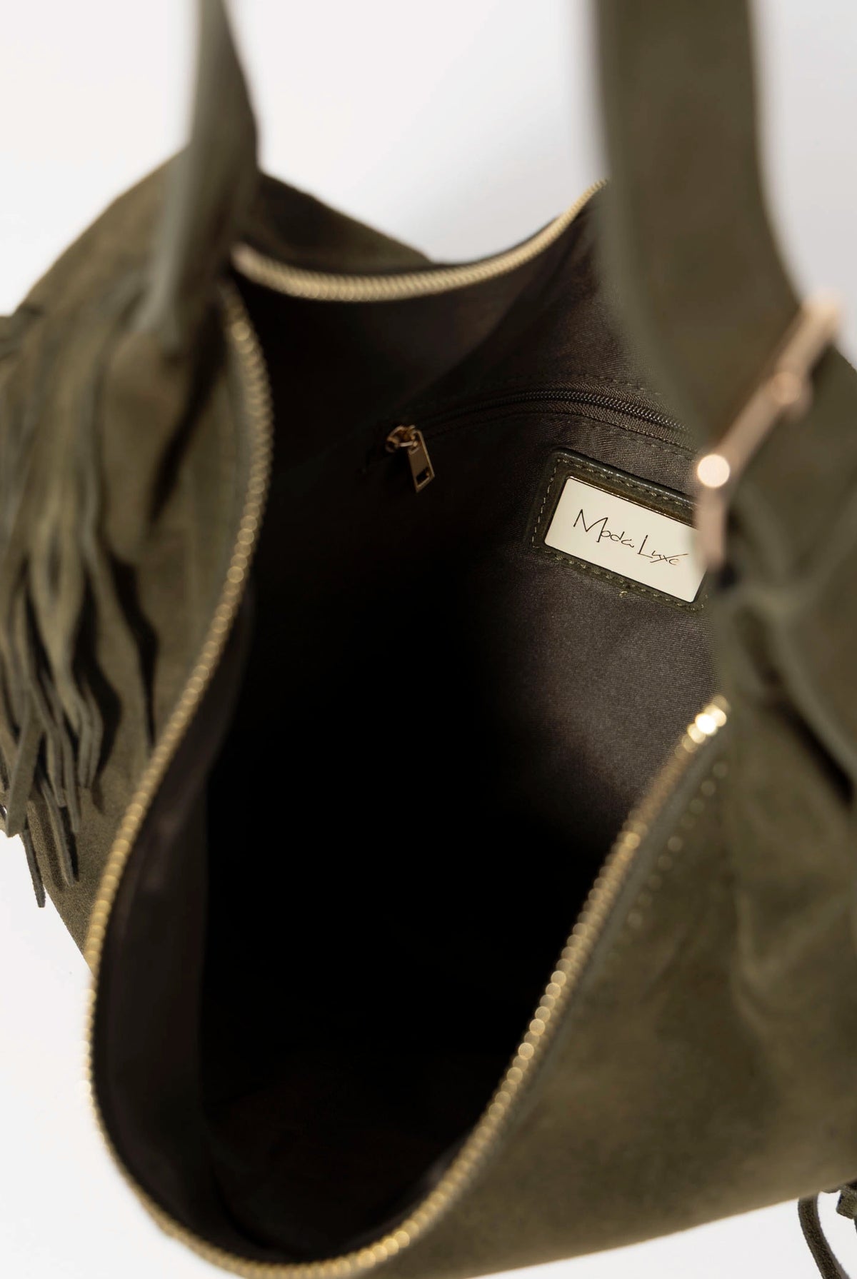 swatch_Olive reba suede fringe hobo bag