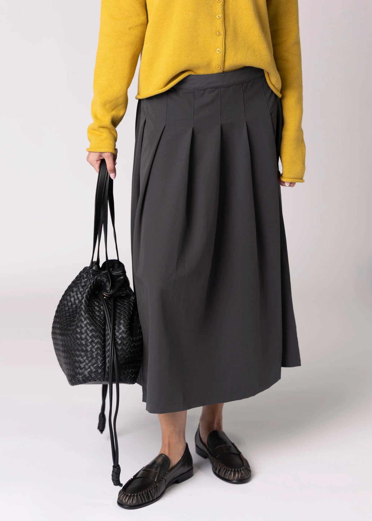 swatch_Charcoal penelope pleated midi skirt