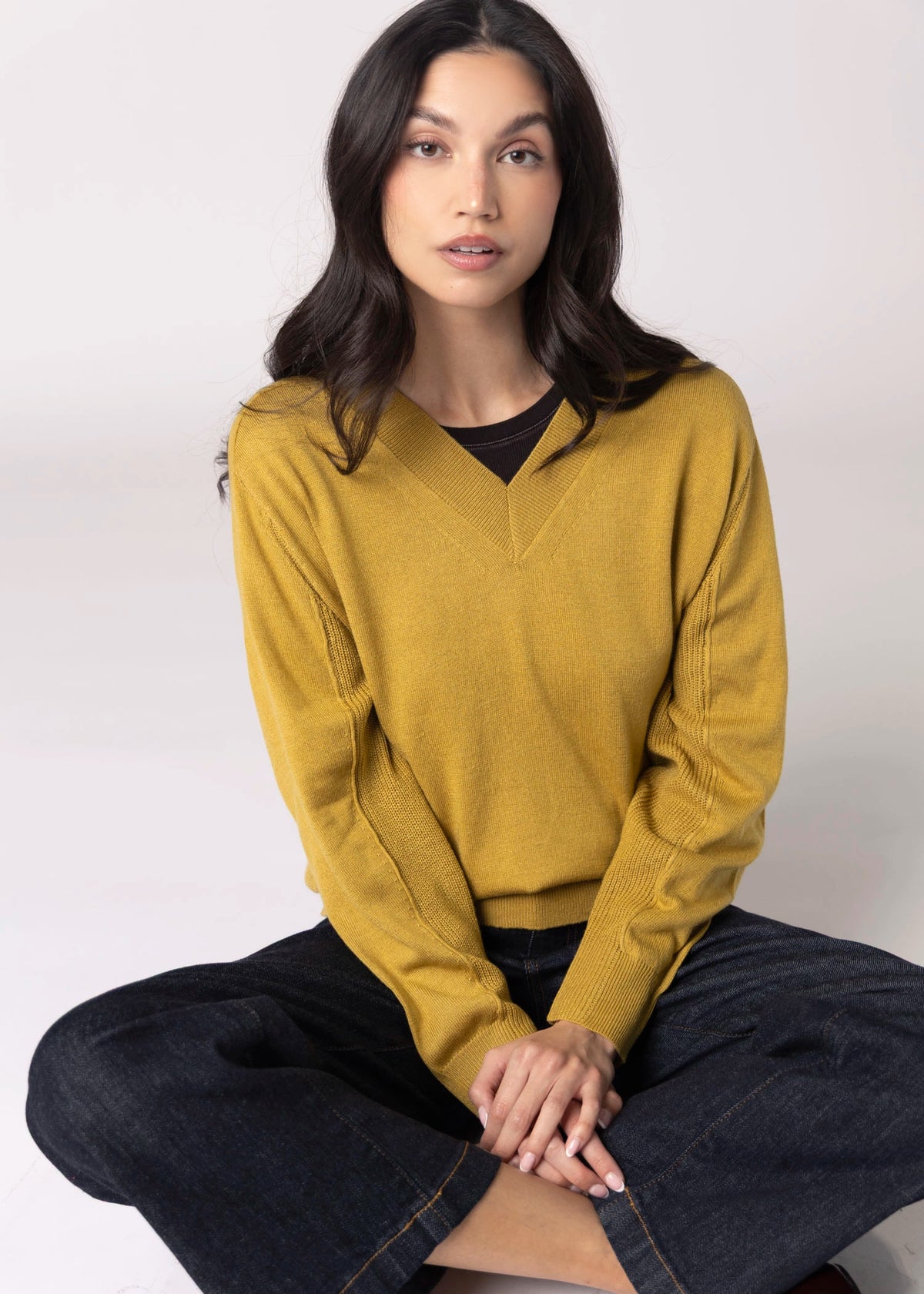 swatch_Mustard lightweight v-neck sweater