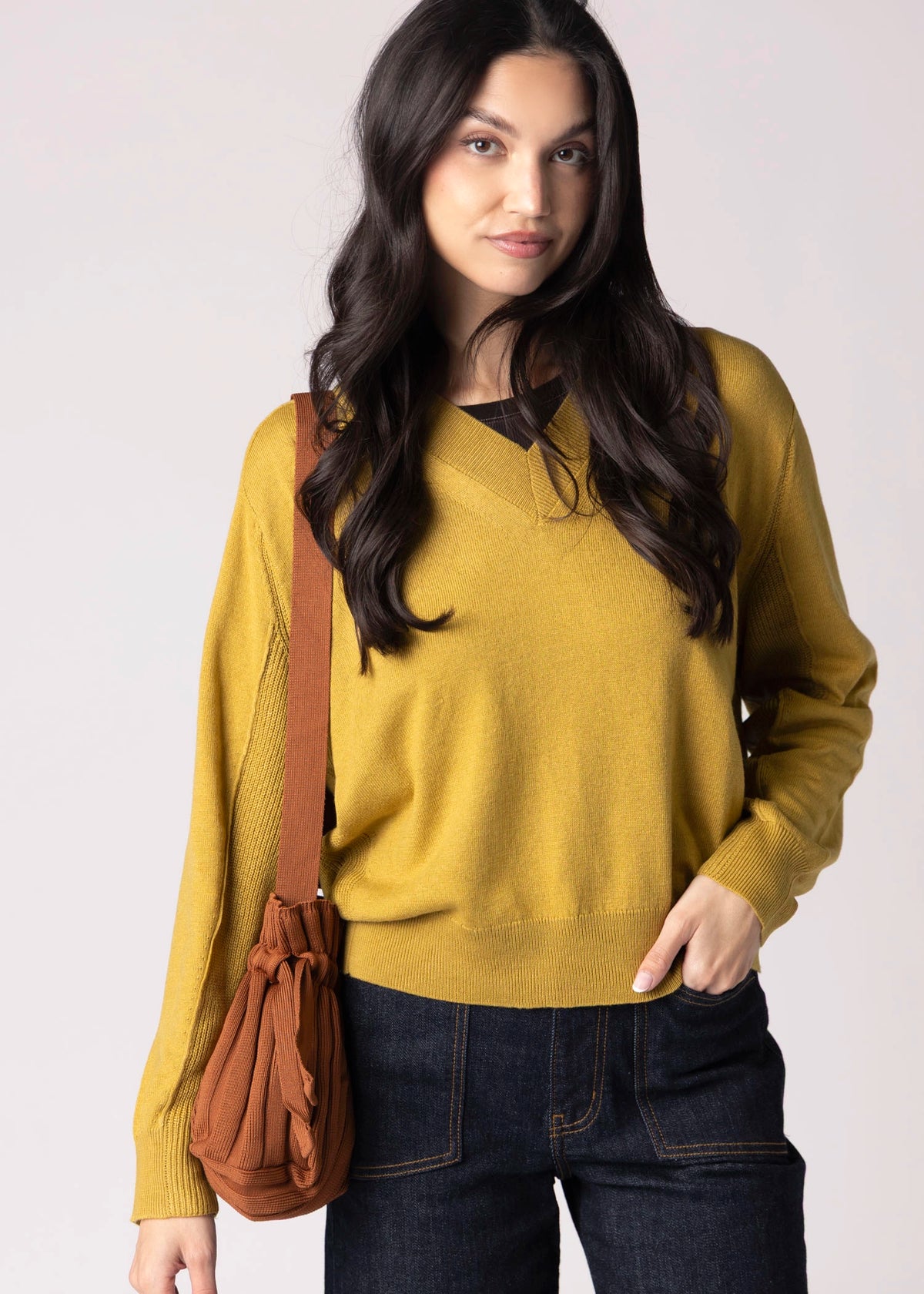 swatch_Mustard lightweight v-neck sweater
