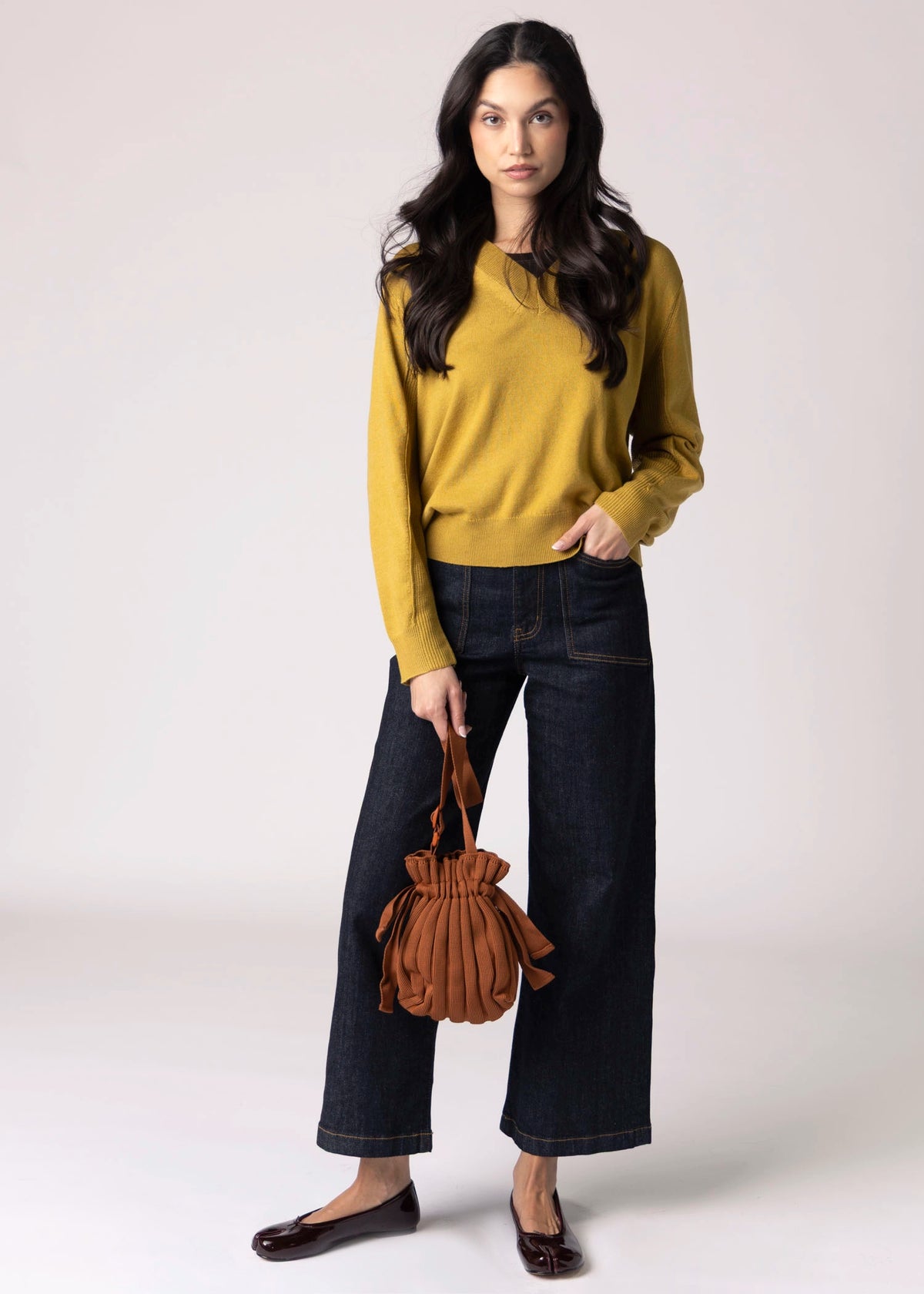 swatch_Mustard lightweight v-neck sweater