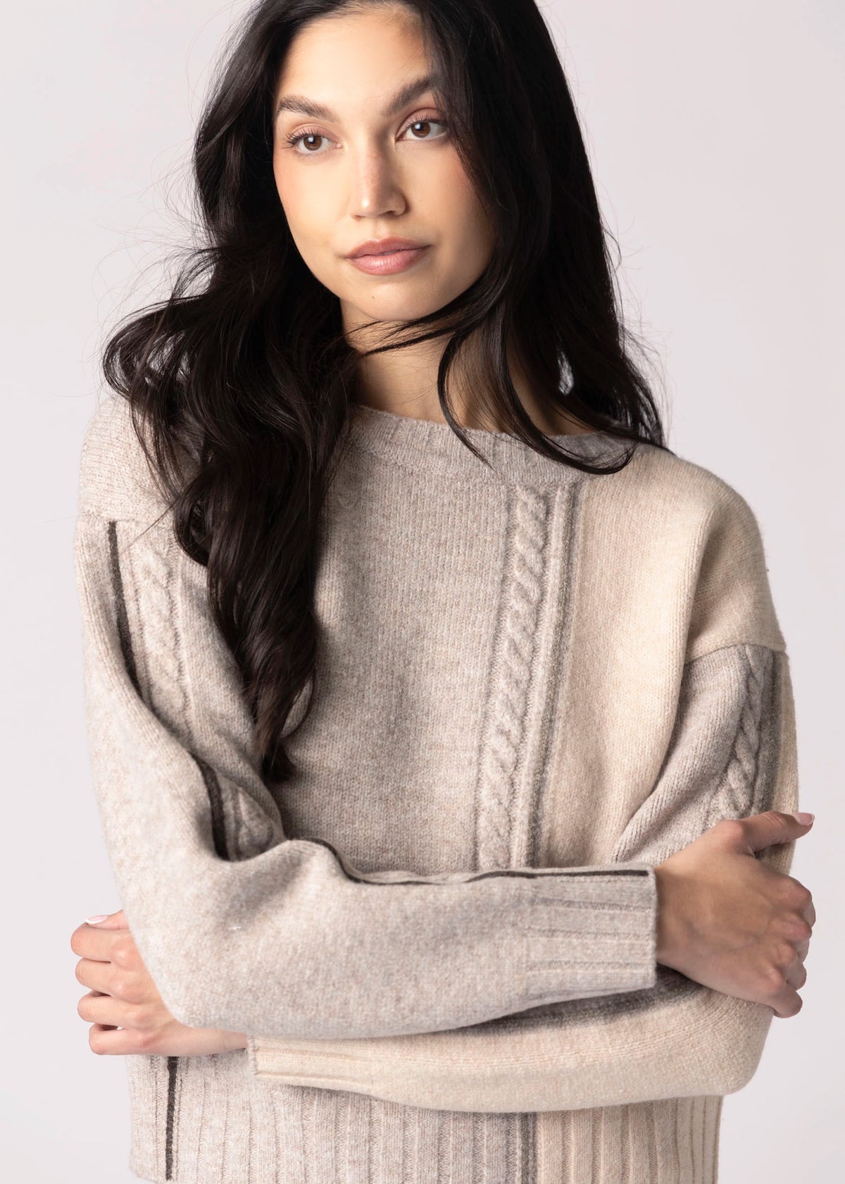 swatch_Taupe/Cream sage the label geneva colorblock sweater