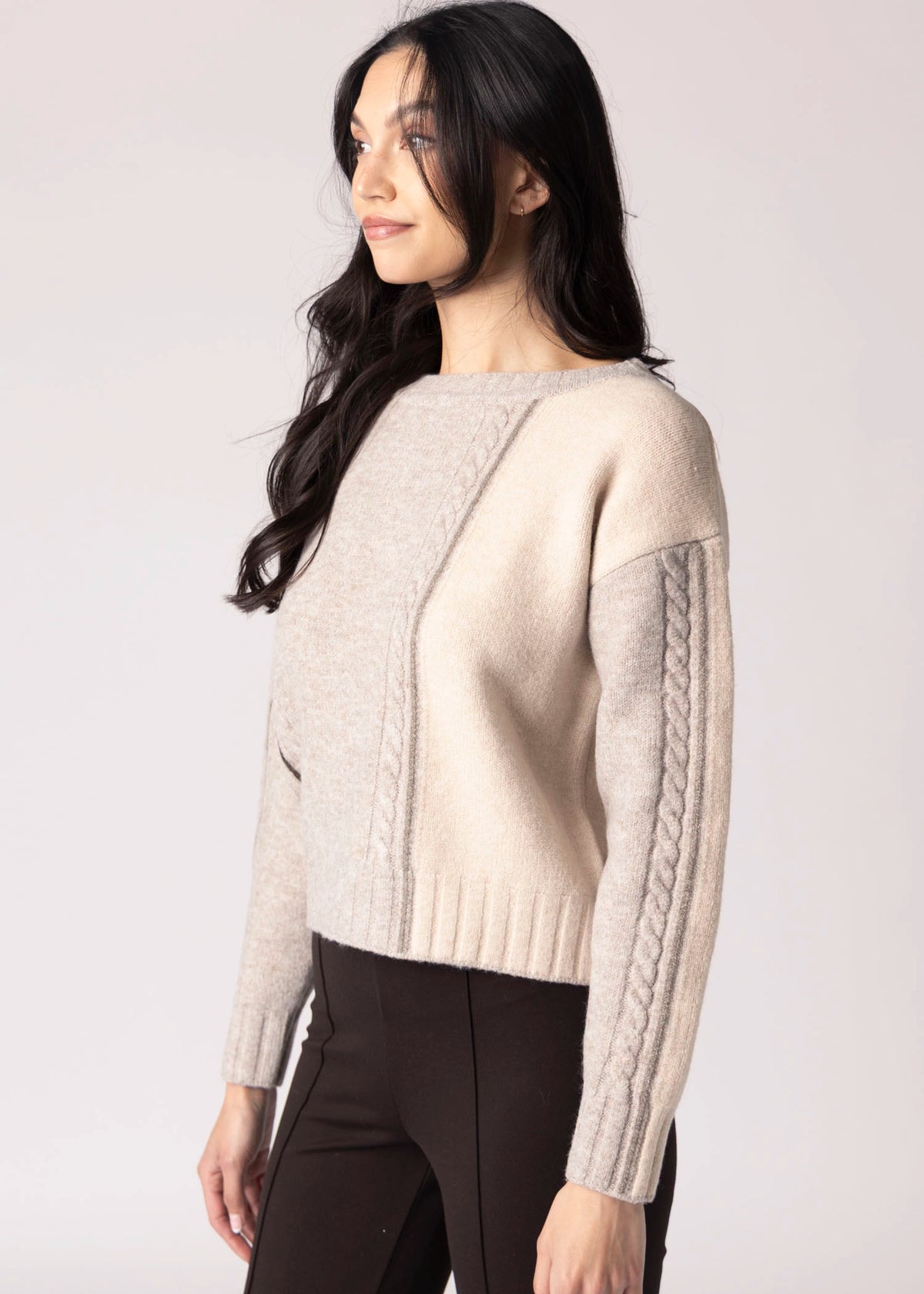 swatch_Taupe/Cream sage the label geneva colorblock sweater
