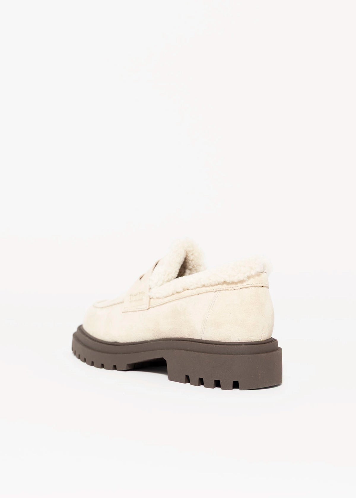 swatch_Beige Suede nova roma shearling lined lug sole loafer