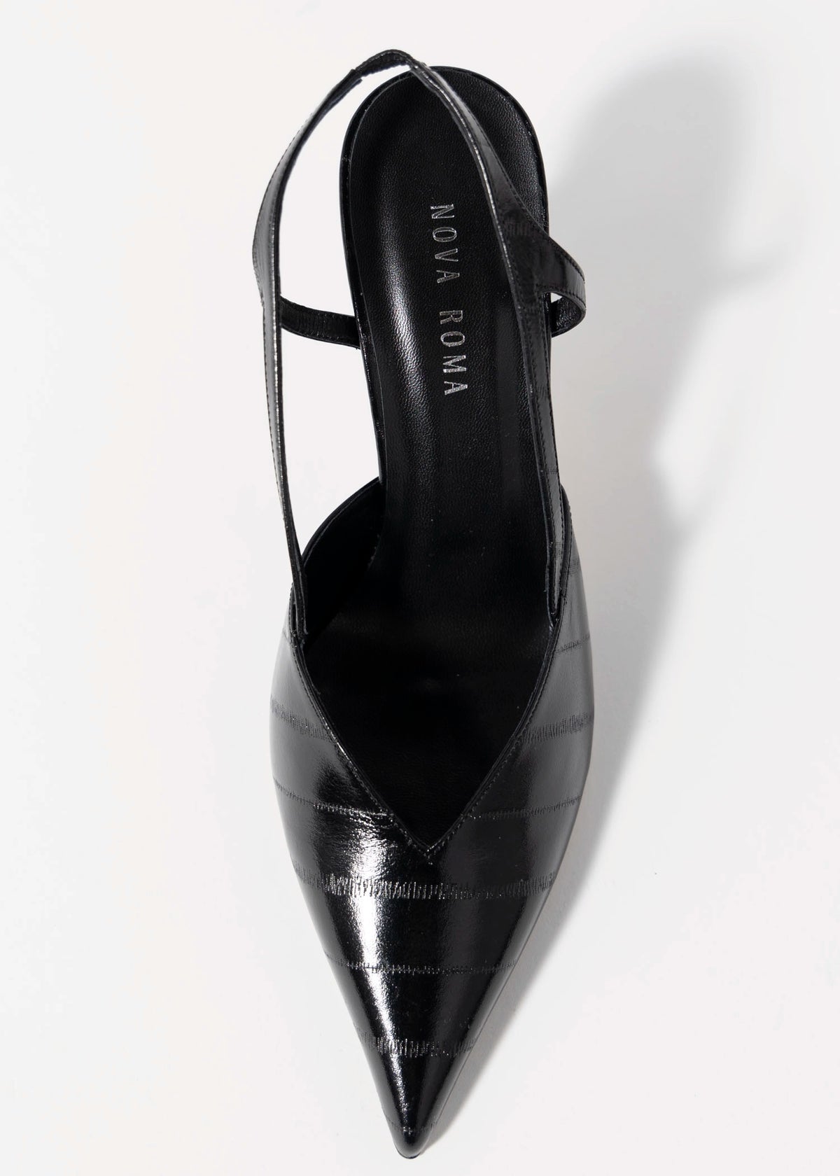 swatch_Black Eel nova roma pointed toe leather slingback pump