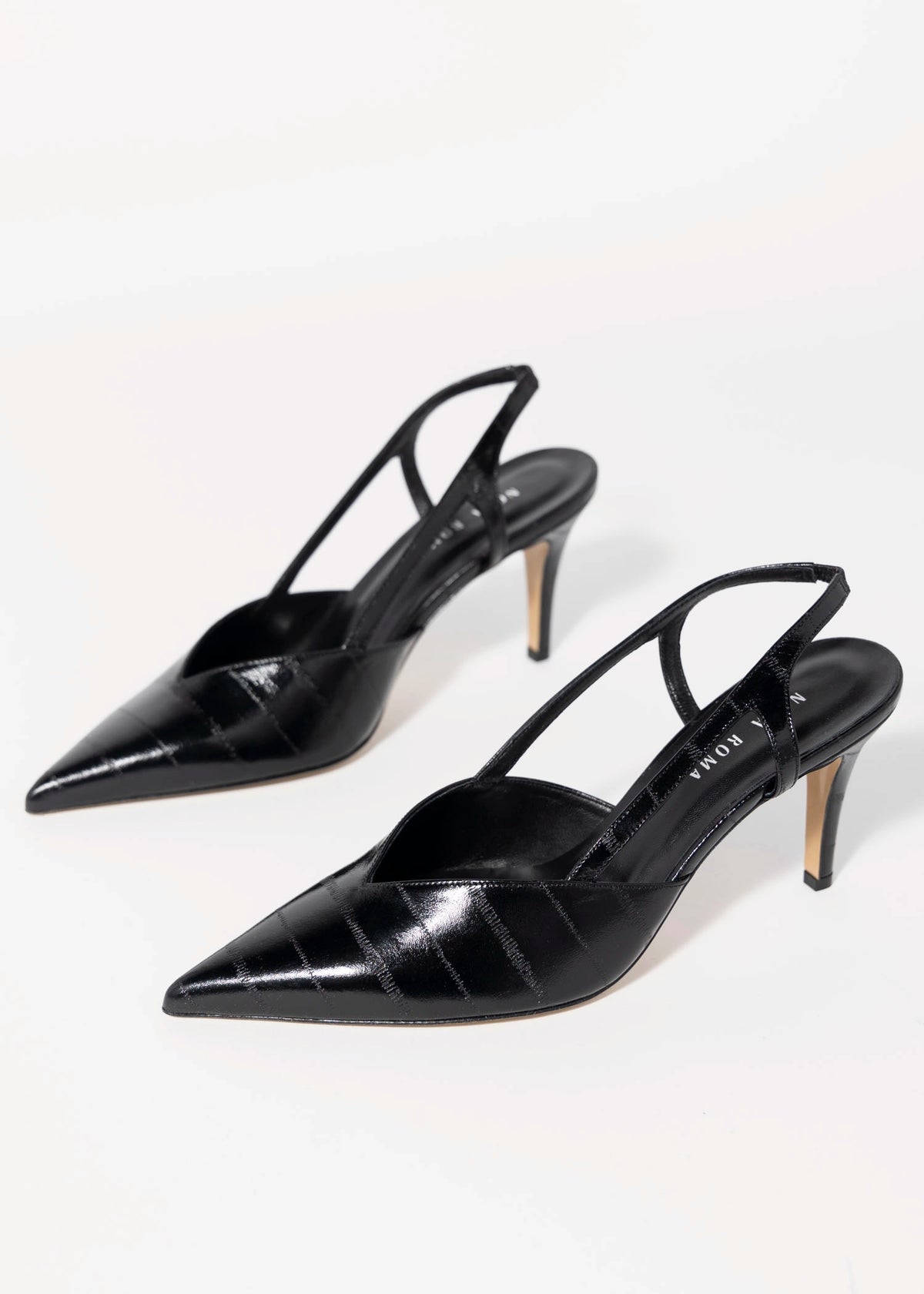 swatch_Black Eel nova roma pointed toe leather slingback pump