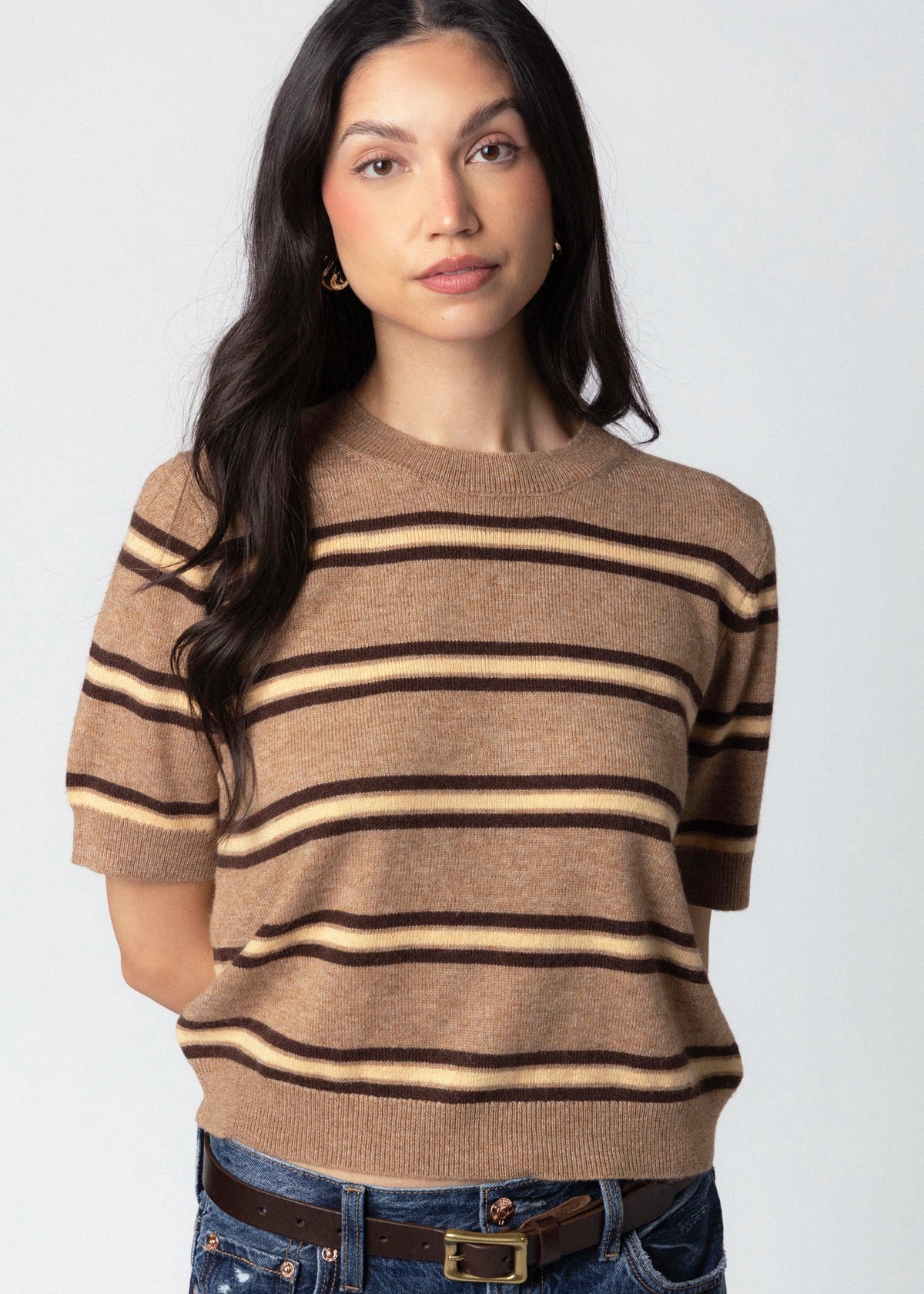 swatch_Stripe Latte short sleeve striped sweater