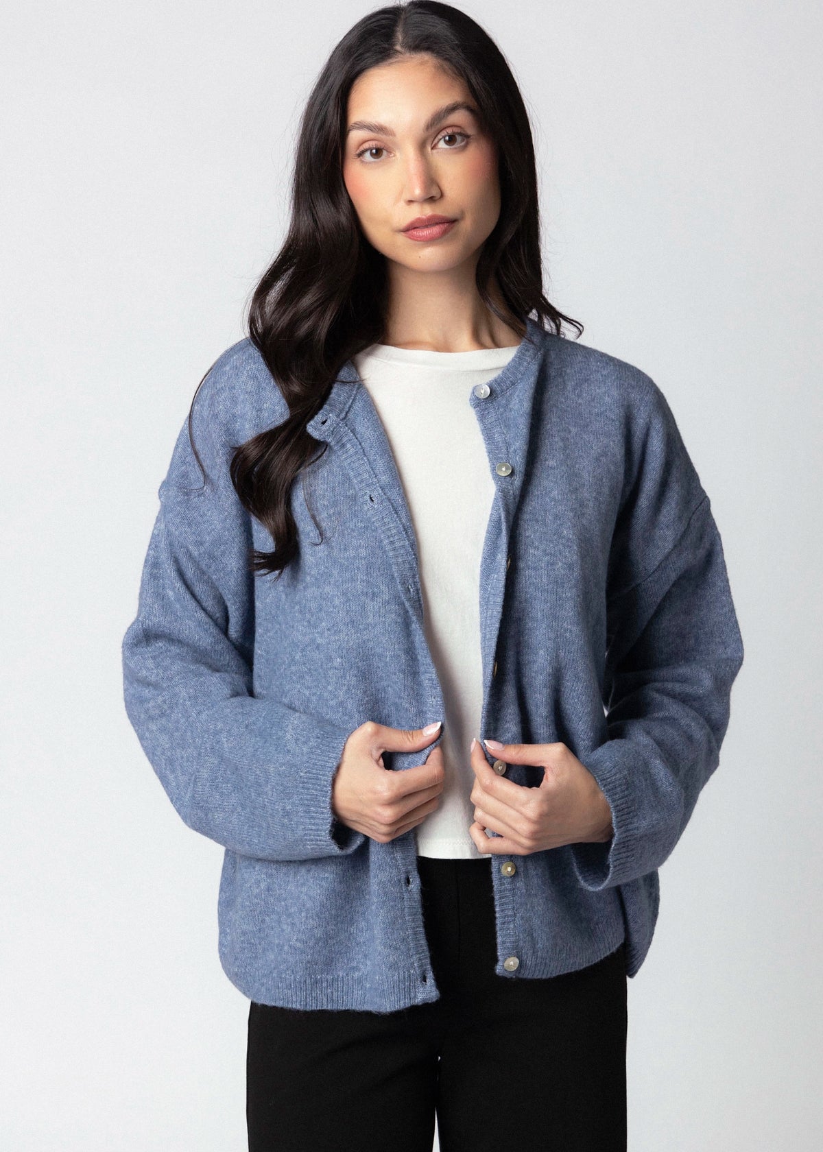 swatch_Dusty Blue oversized knit cardigan