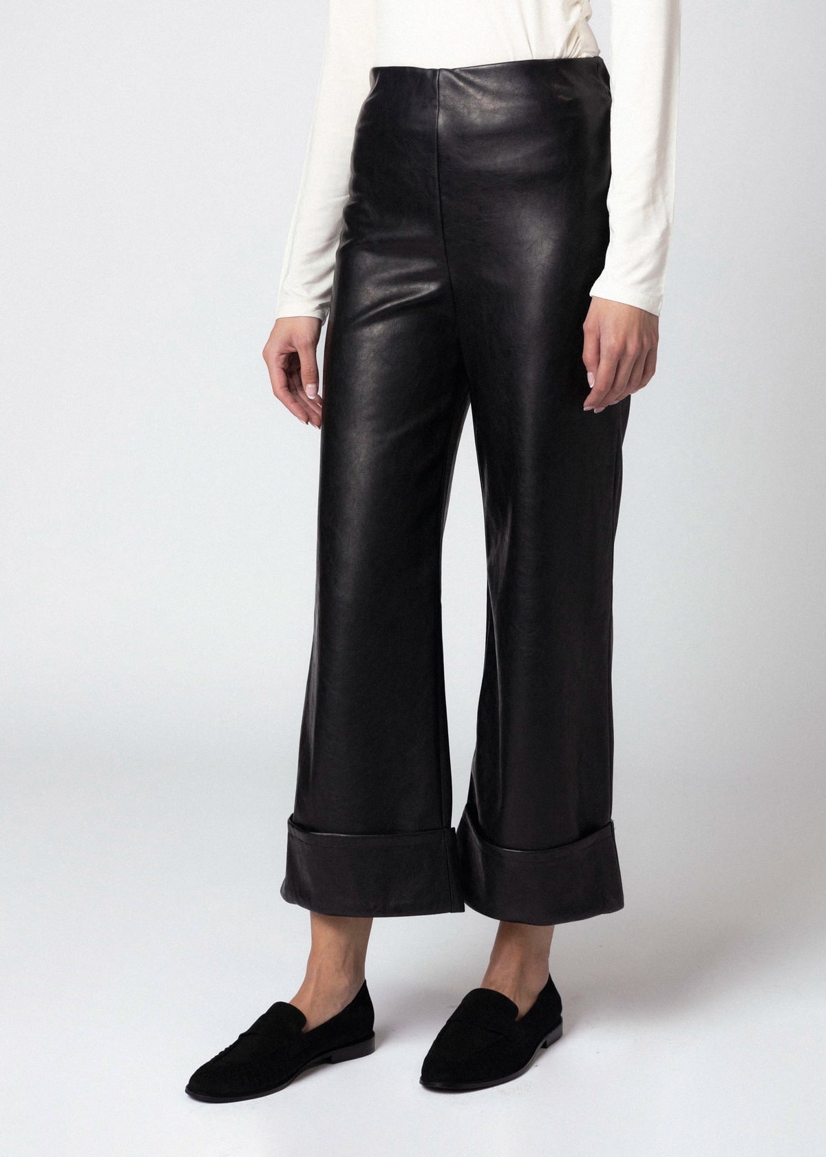swatch_Black fifteen twenty regina faux leather cuffed pant