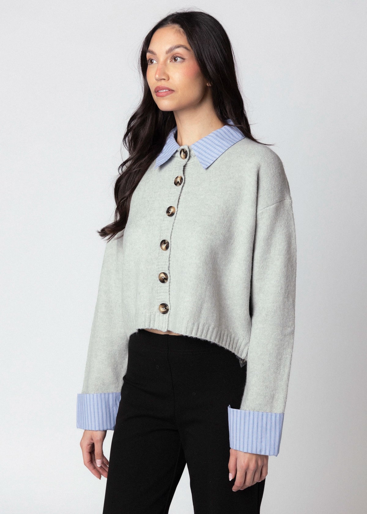 swatch_Light Grey contrast trim cardigan