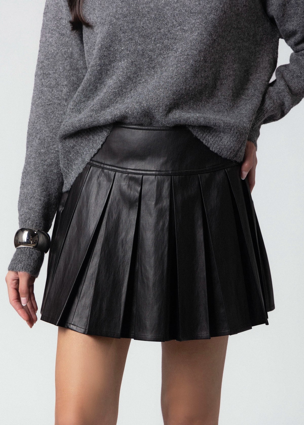 swatch_Black central park west astrid faux leather mini skirt