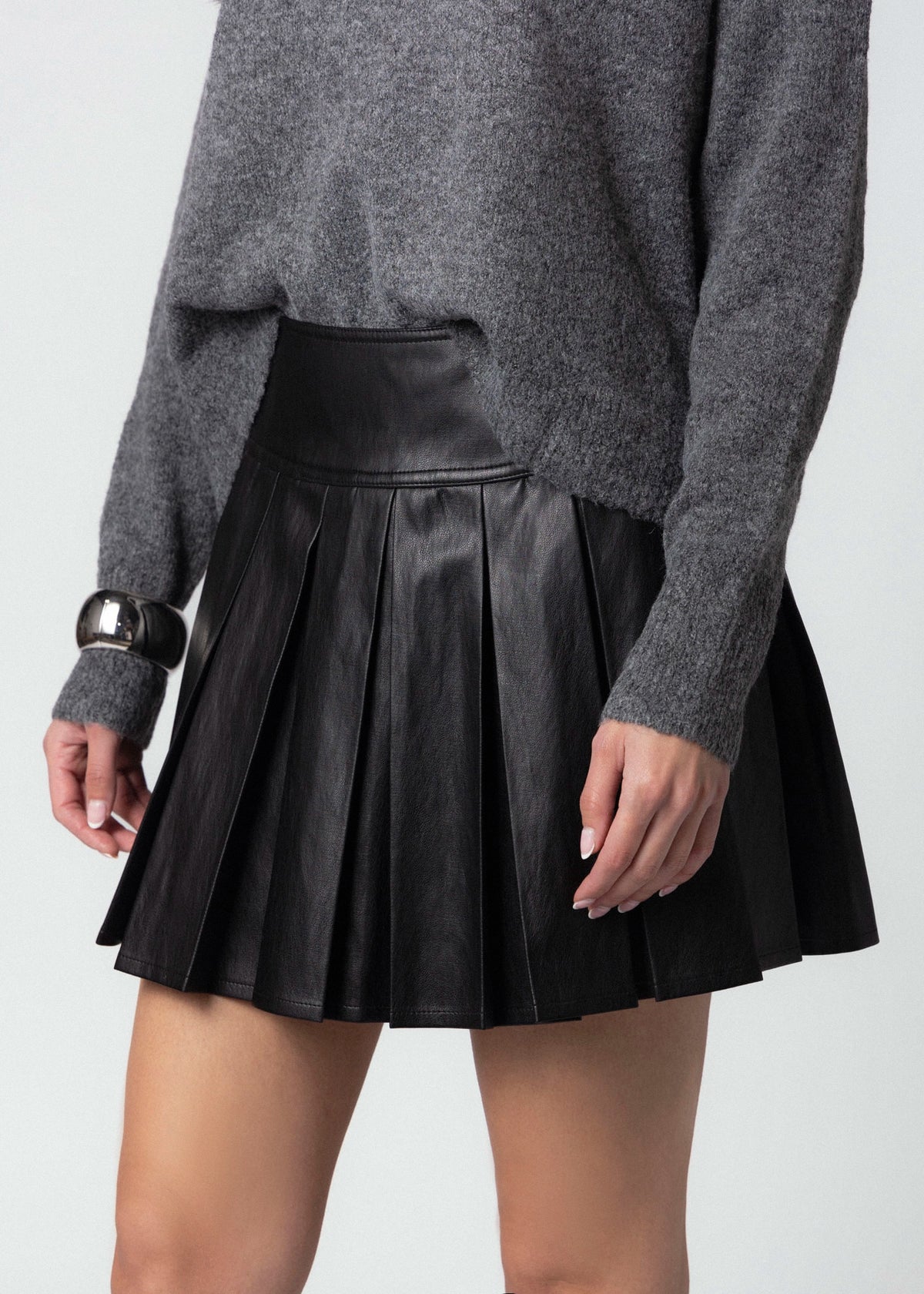 swatch_Black central park west astrid faux leather mini skirt