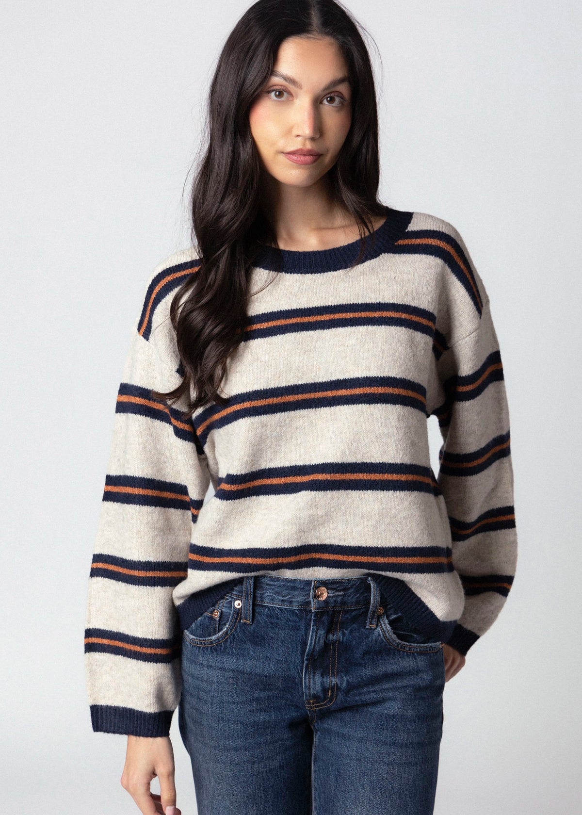 swatch_Navy/Rust sage the label tiber striped sweater