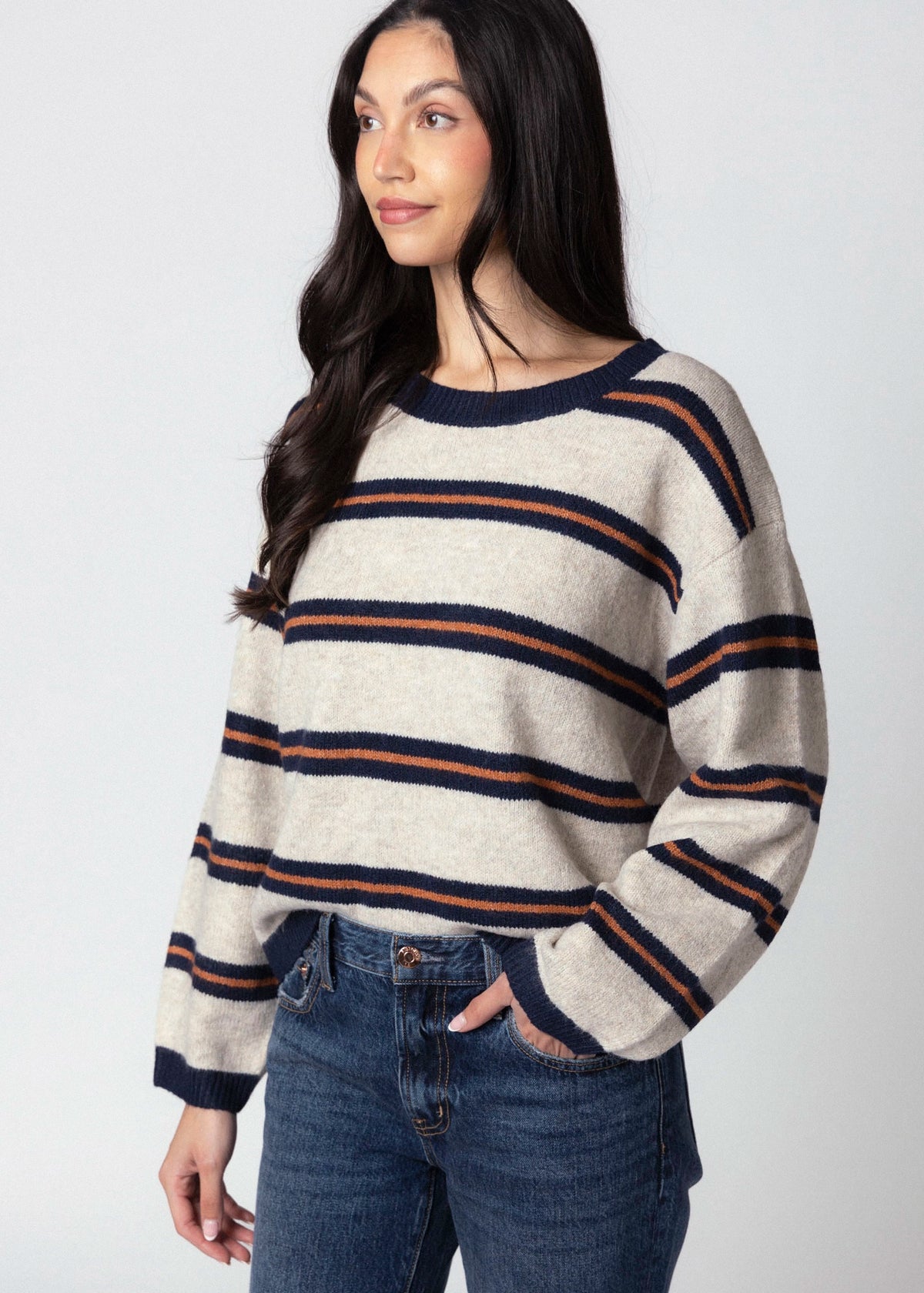 swatch_Navy/Rust sage the label tiber striped sweater