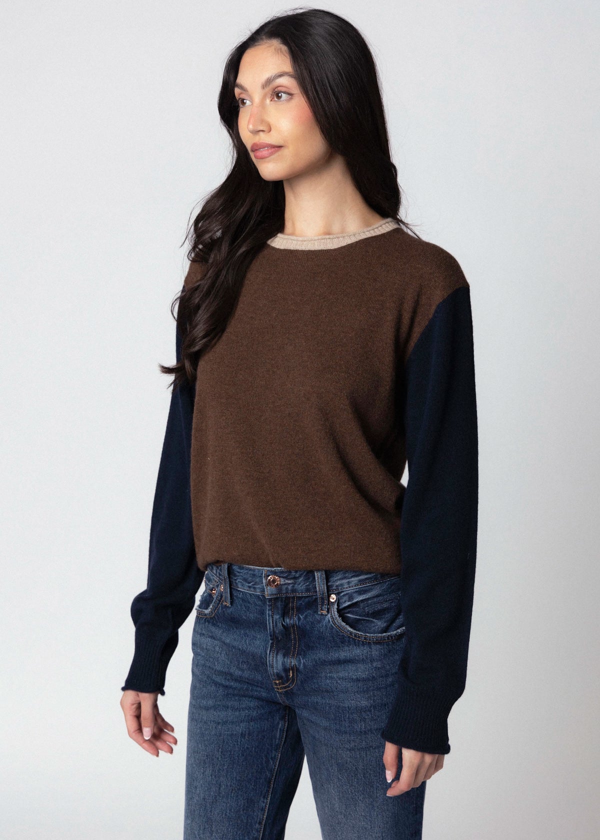 swatch_Chocolate Combo central park west thea cashmere colorblock sweater