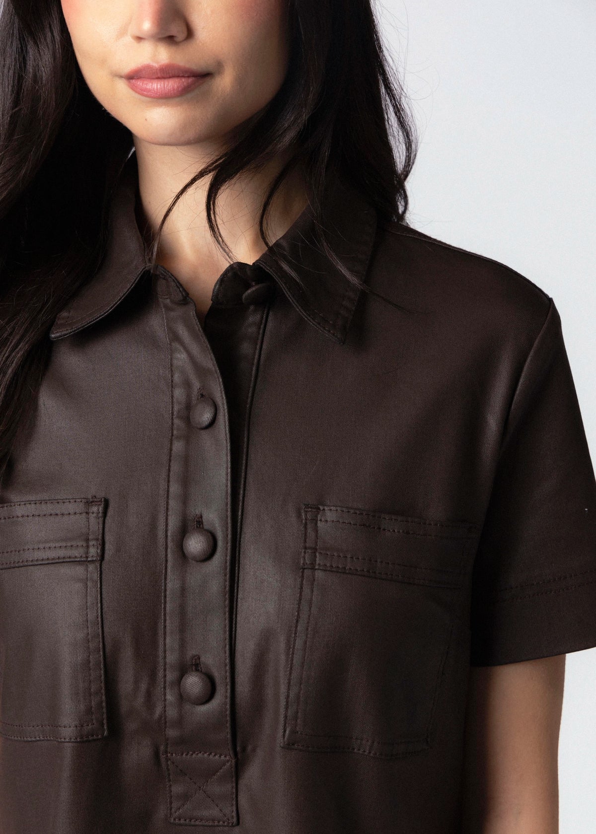 swatch_Chocolate kut from the kloth tatiana faux leather dress