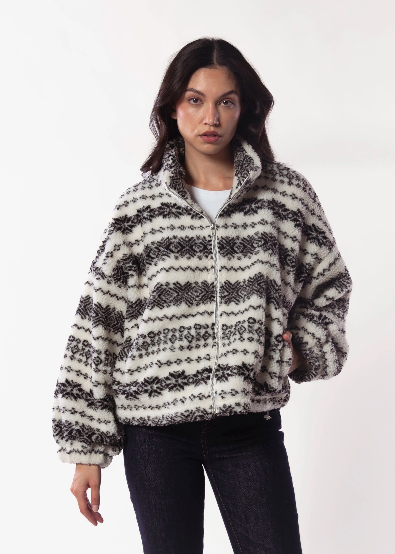 swatch_Ivory Multi fleece zip up jacket