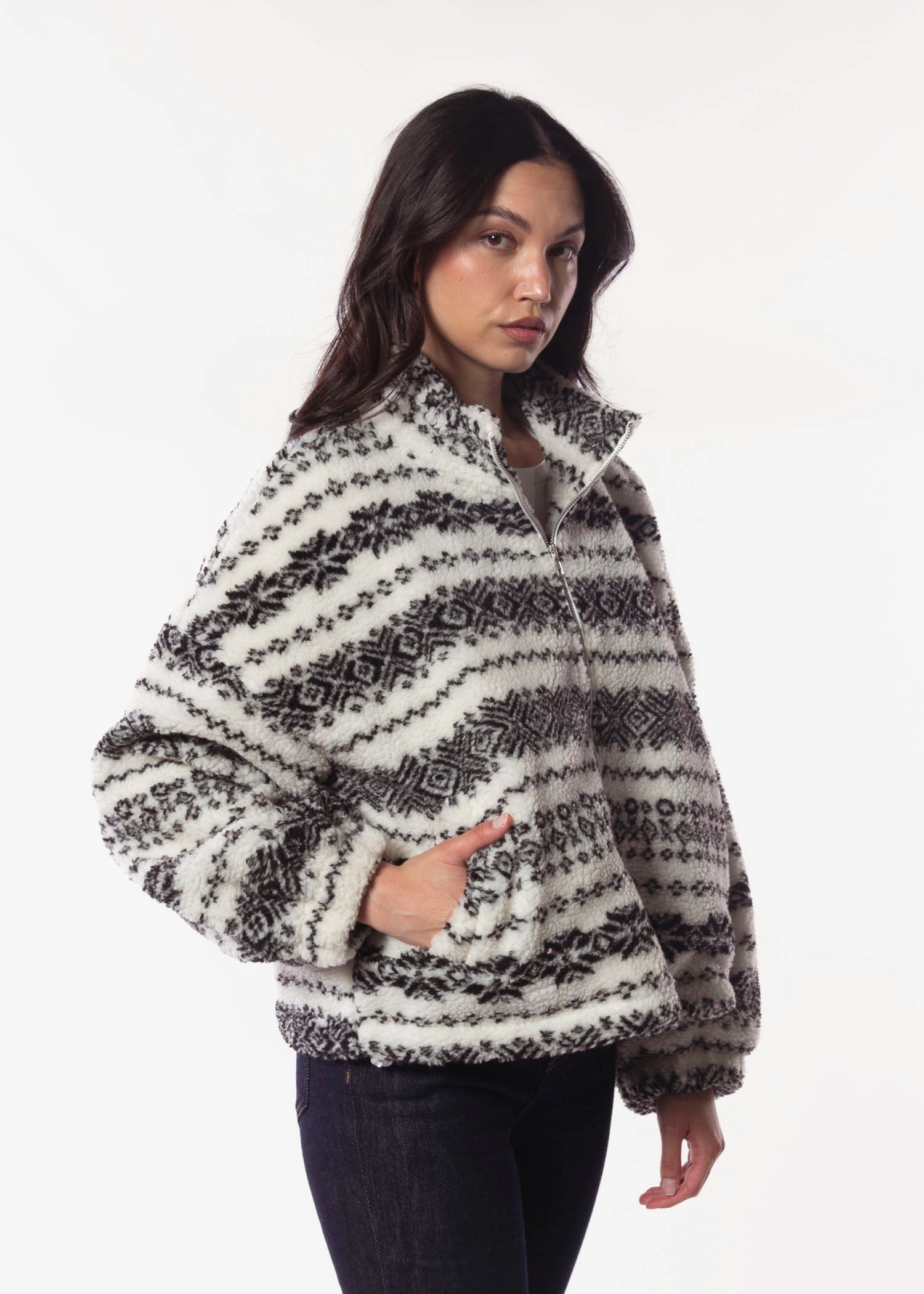 swatch_Ivory Multi fleece zip up jacket