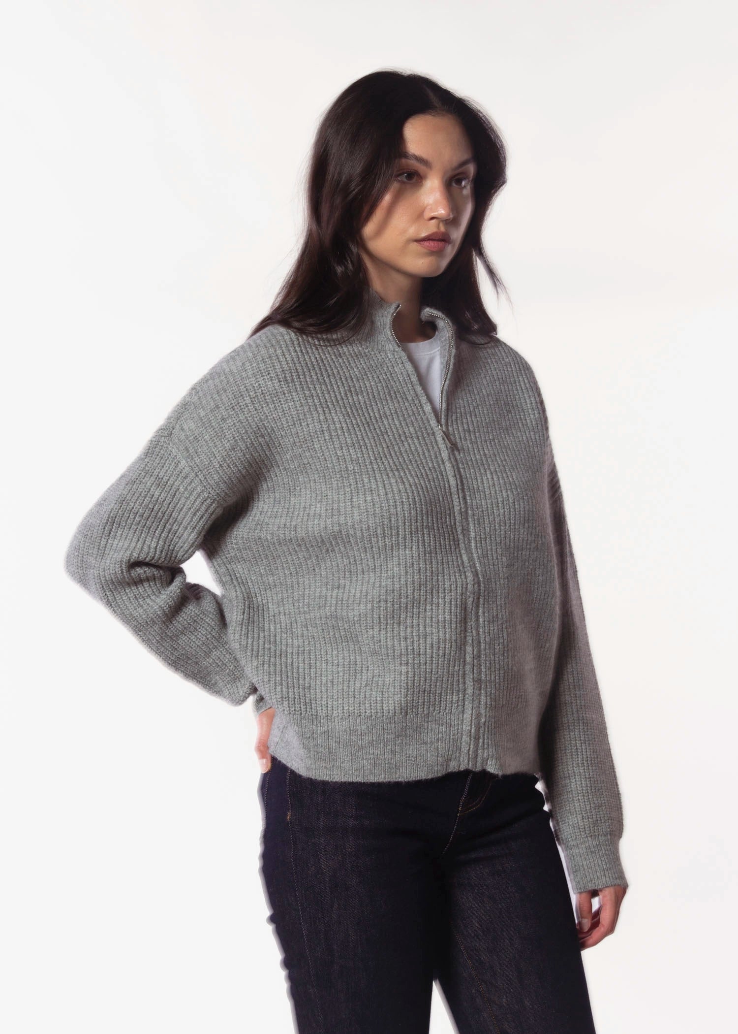 swatch_Grey Flannel ilma zipper cardigan sweaters