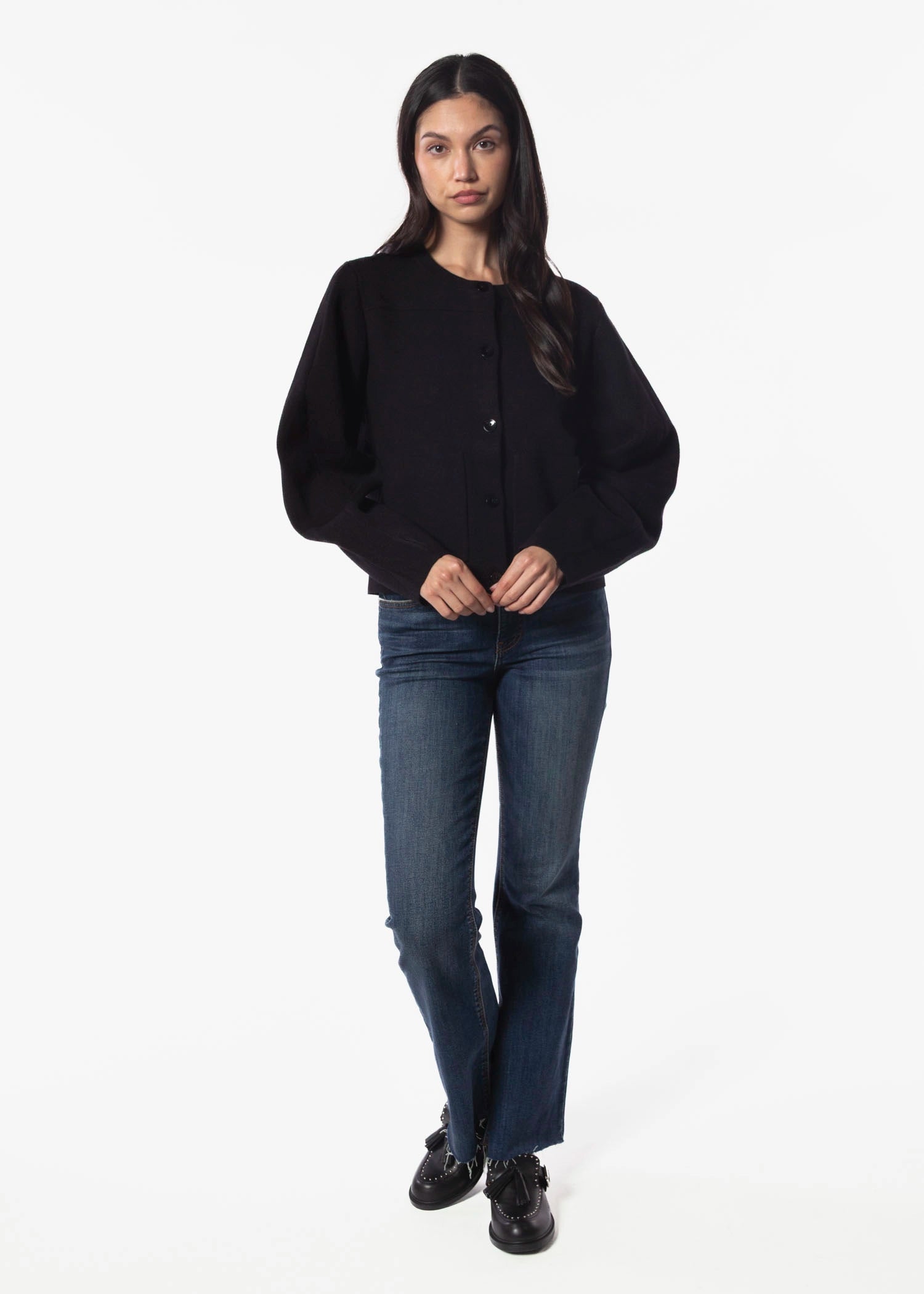 swatch_Black cropped knit cardigan