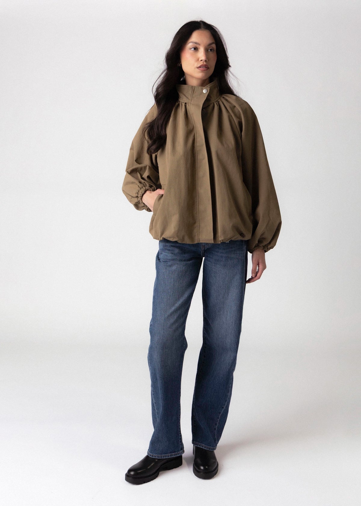 swatch_Light Olive high neck gathered jacket