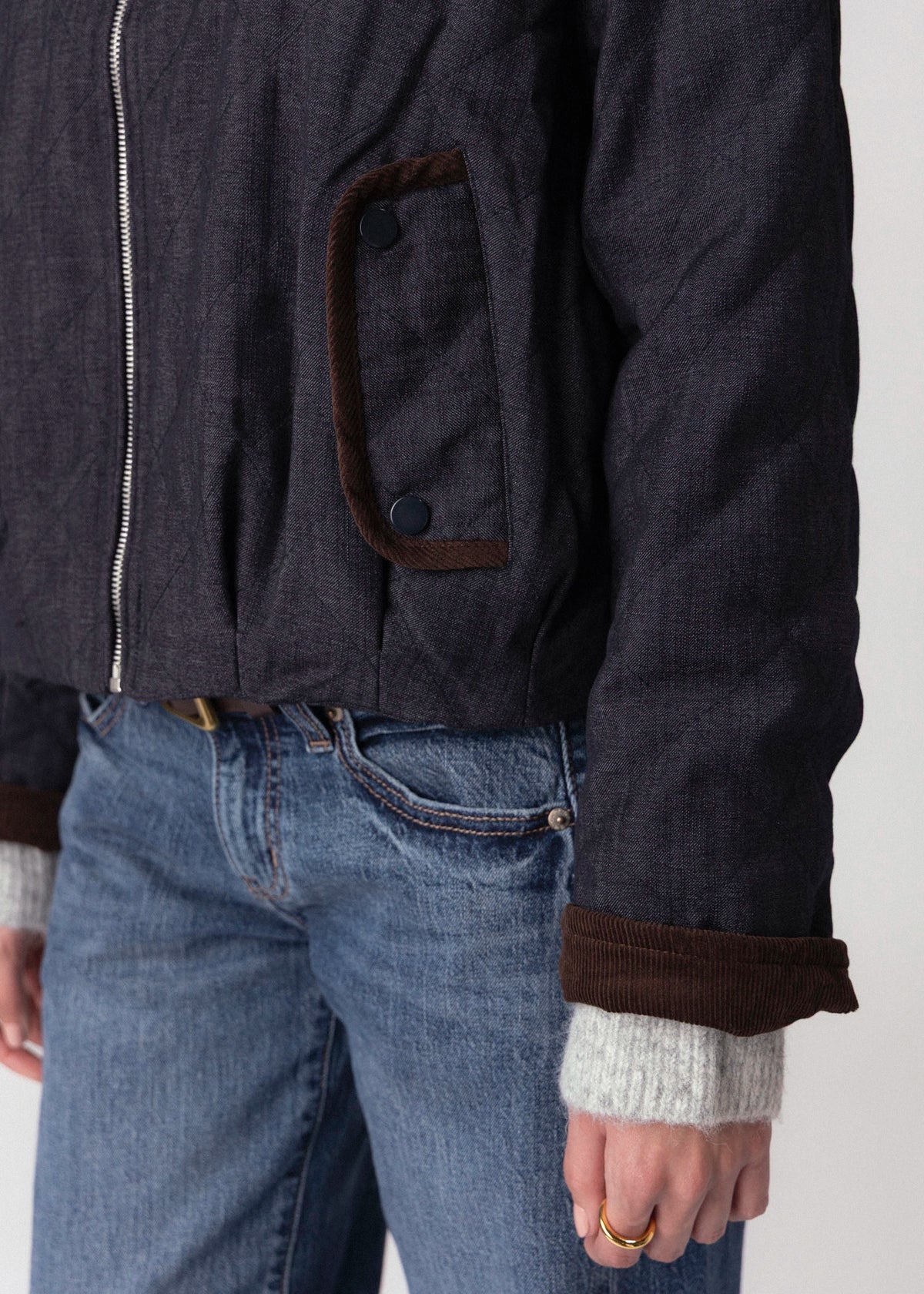 swatch_Denim Blue elle grey contrast collar quilted jacket