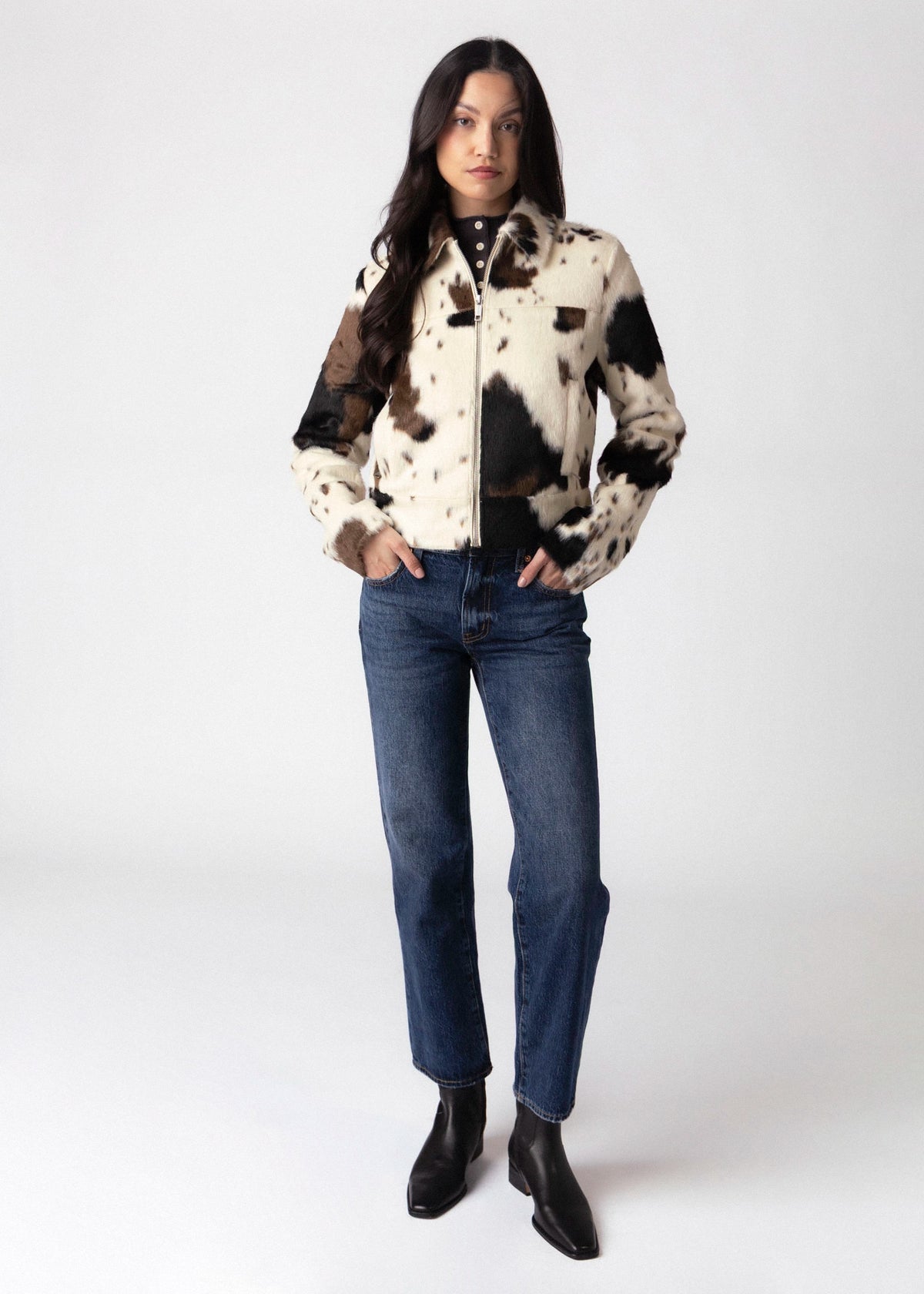 swatch_Cow rino and pelle touka cow print faux fur jacket