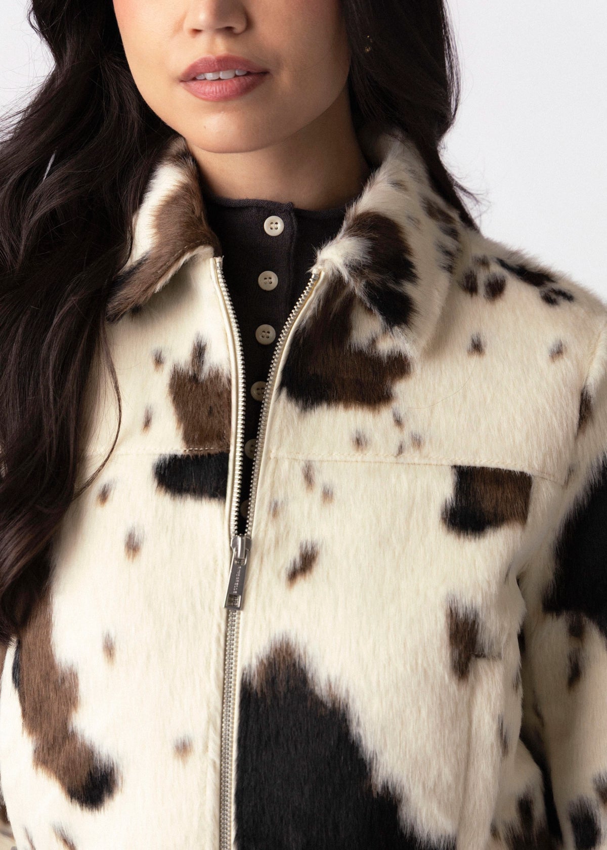 swatch_Cow rino and pelle touka cow print faux fur jacket
