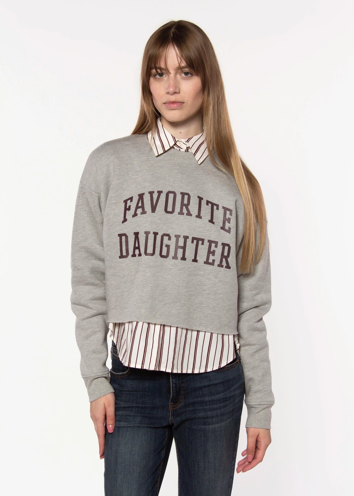 swatch_Heather Grey/Burgundy favorite daughter sweatshirt