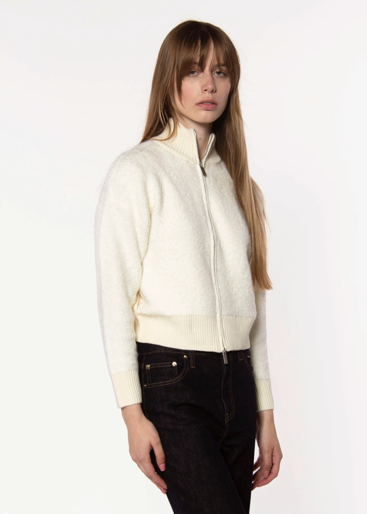 swatch_Chalk boucle zip cardigan sweaters