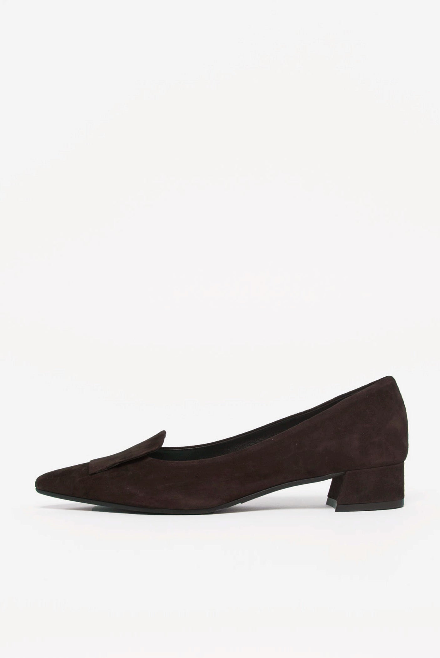 swatch_Dark Brown Suede low heel pump shoes