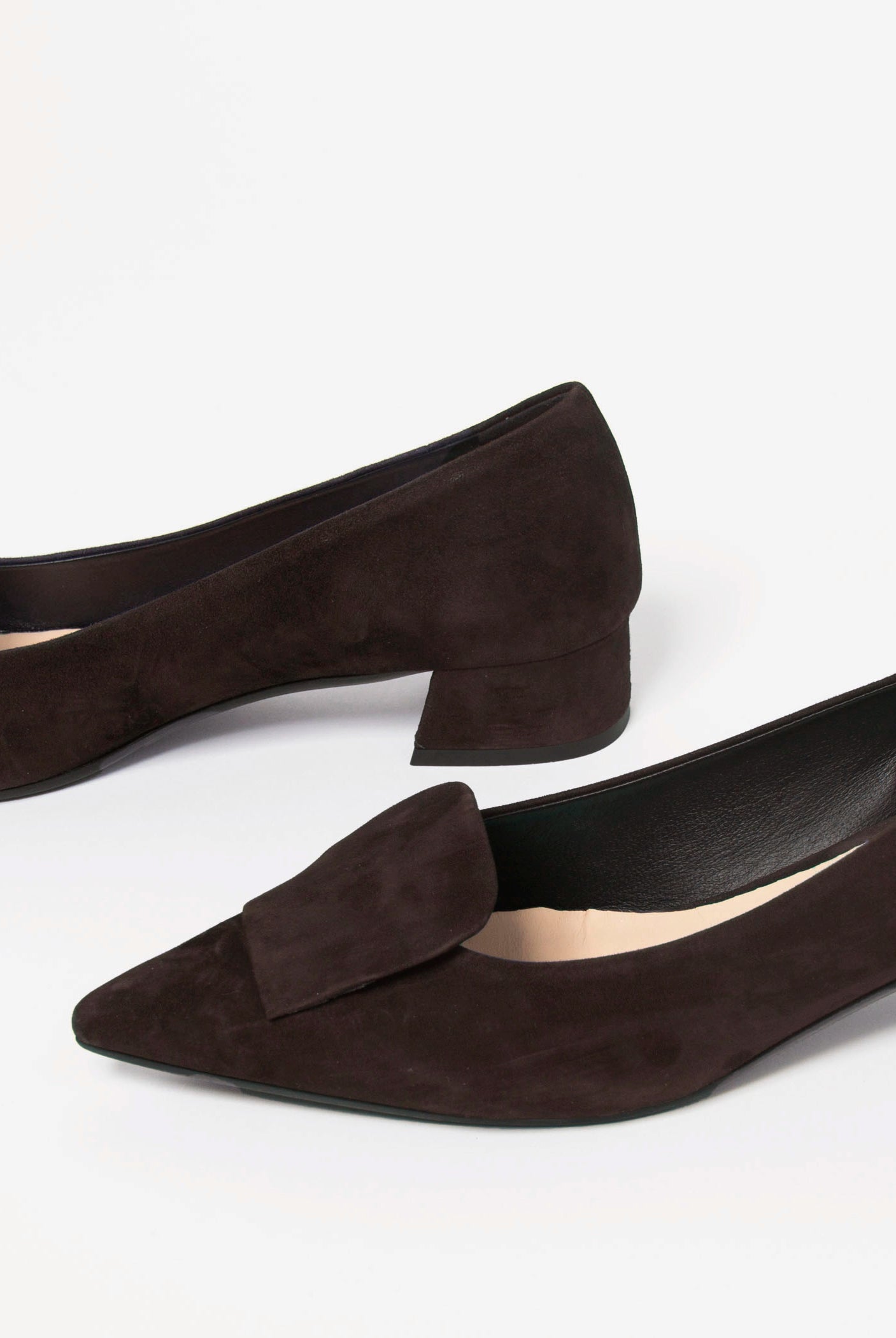 swatch_Dark Brown Suede low heel pump shoes